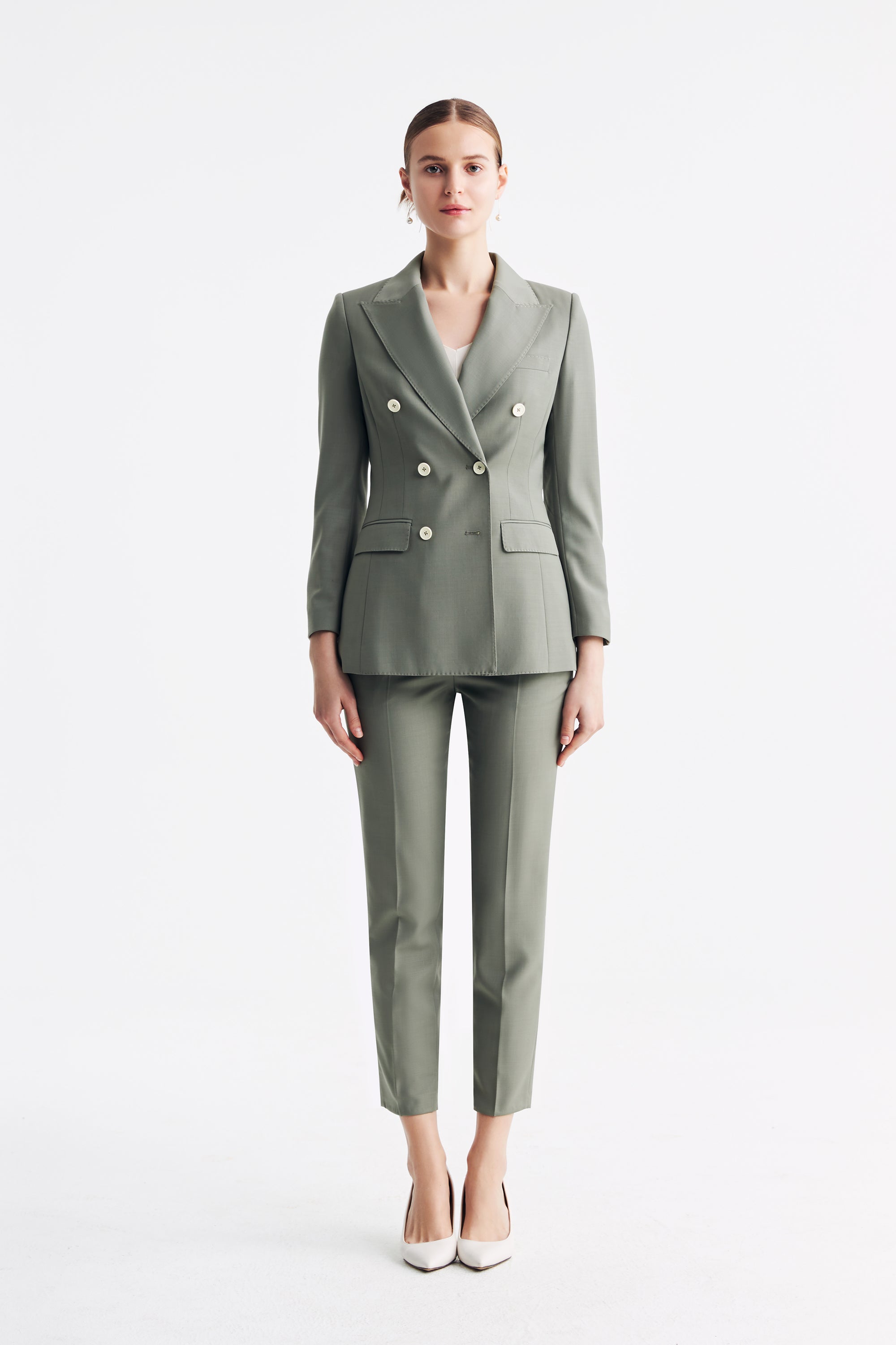 TieForHer - LC ELENA™ Tailored Slim-fit Cropped Trousers - Cinnamon Green - Trouser