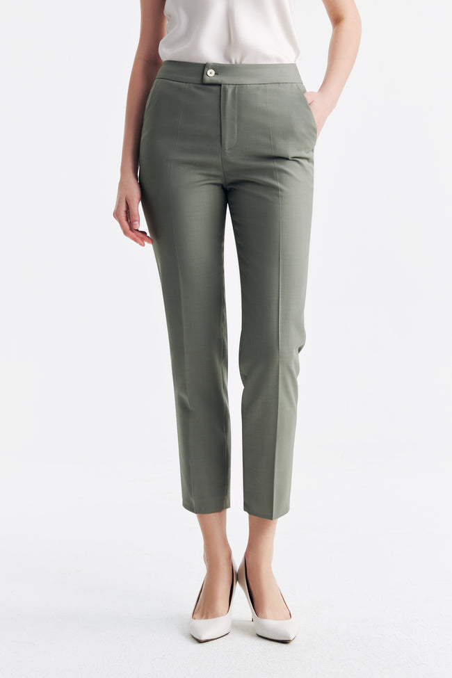 LC ELENA™ Tailored Slim-fit Cropped Trousers - Cinnamon Green