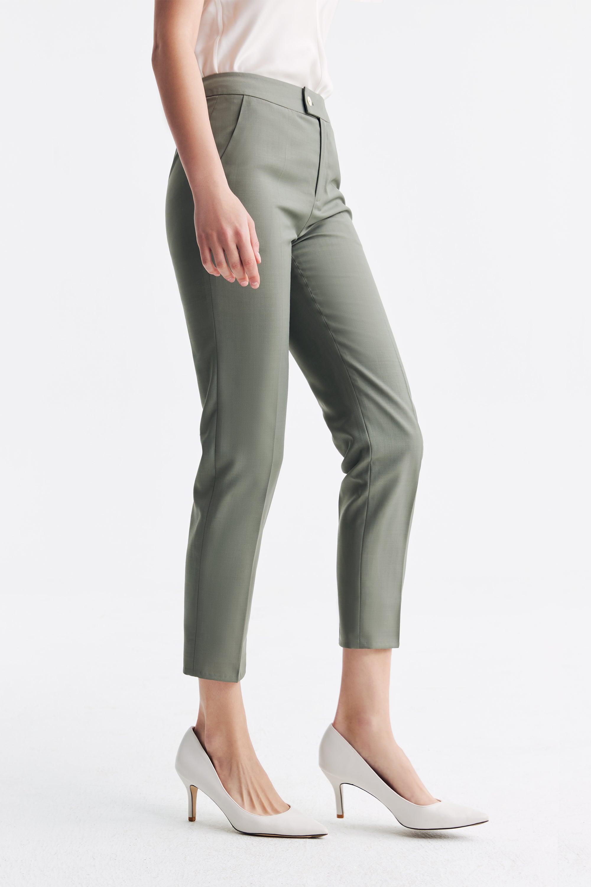 TieForHer - LC ELENA™ Tailored Slim-fit Cropped Trousers - Cinnamon Green - Trouser