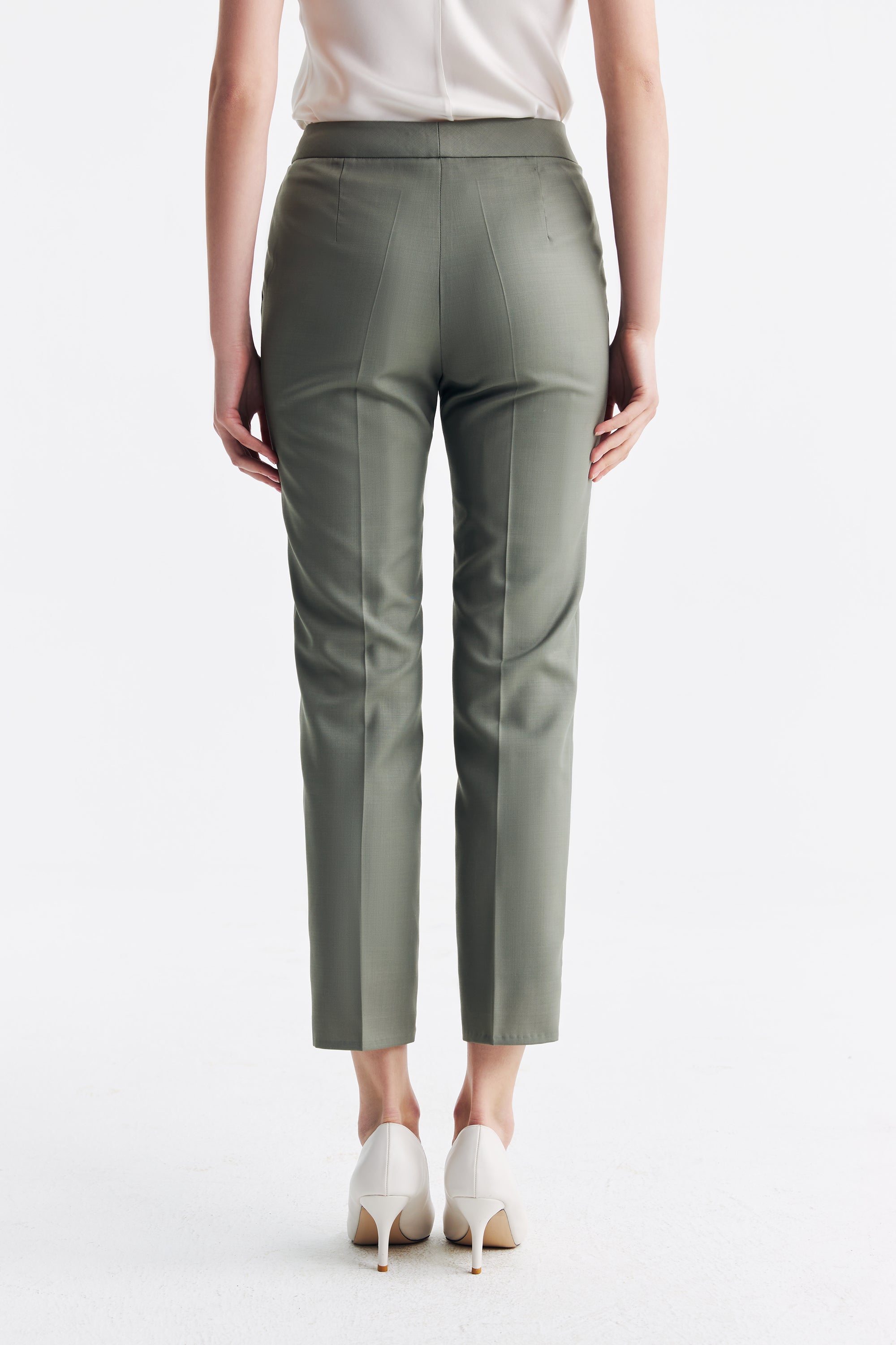 TieForHer - LC ELENA™ Tailored Slim-fit Cropped Trousers - Cinnamon Green - Trouser