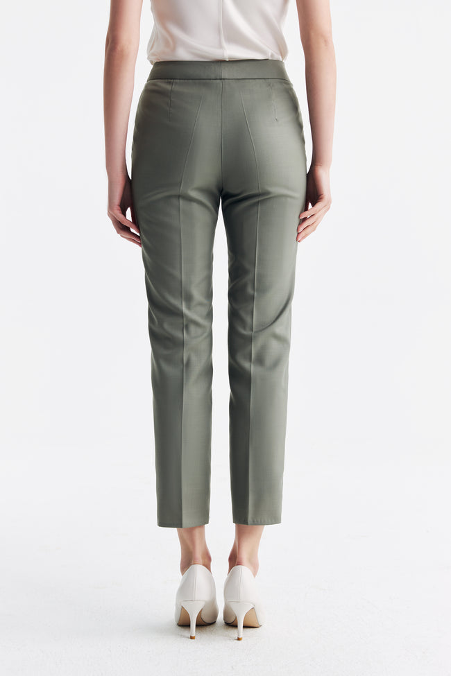 LC ELENA™ Tailored Slim-fit Cropped Trousers - Cinnamon Green