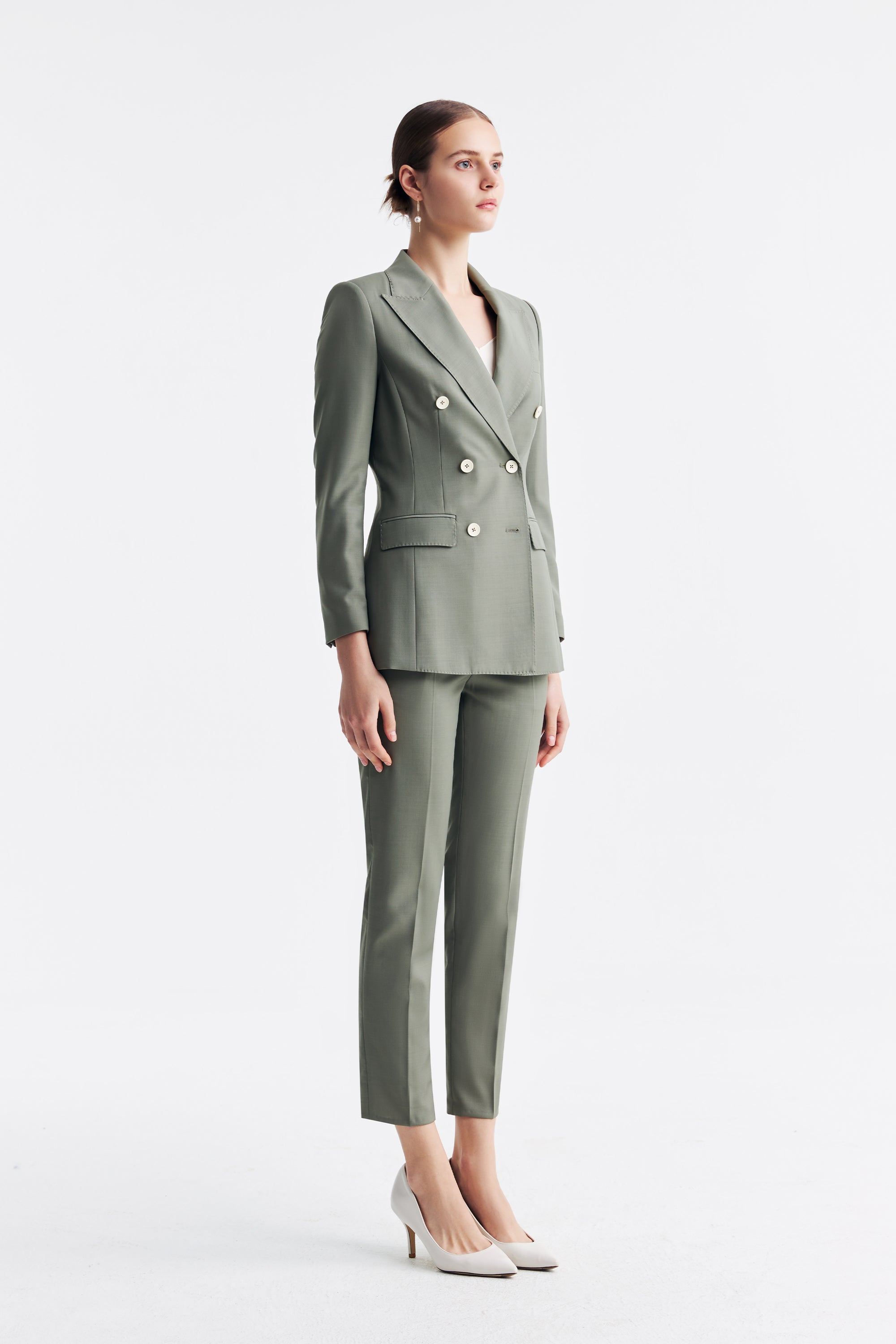 TieForHer - LC ELENA™ Tailored Slim-fit Cropped Trousers - Cinnamon Green - Trouser