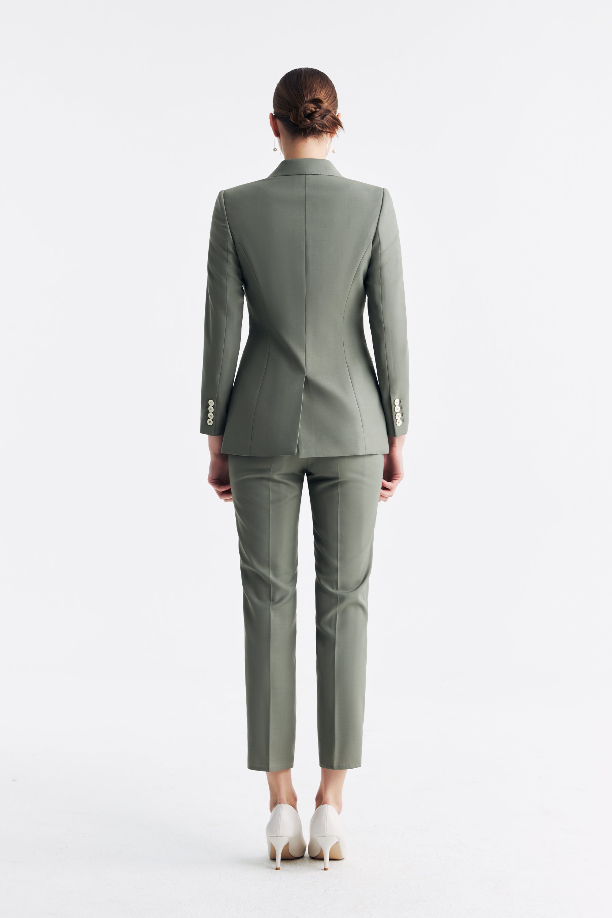 TieForHer - LC ELENA™ Tailored Slim-fit Cropped Trousers - Cinnamon Green - Trouser