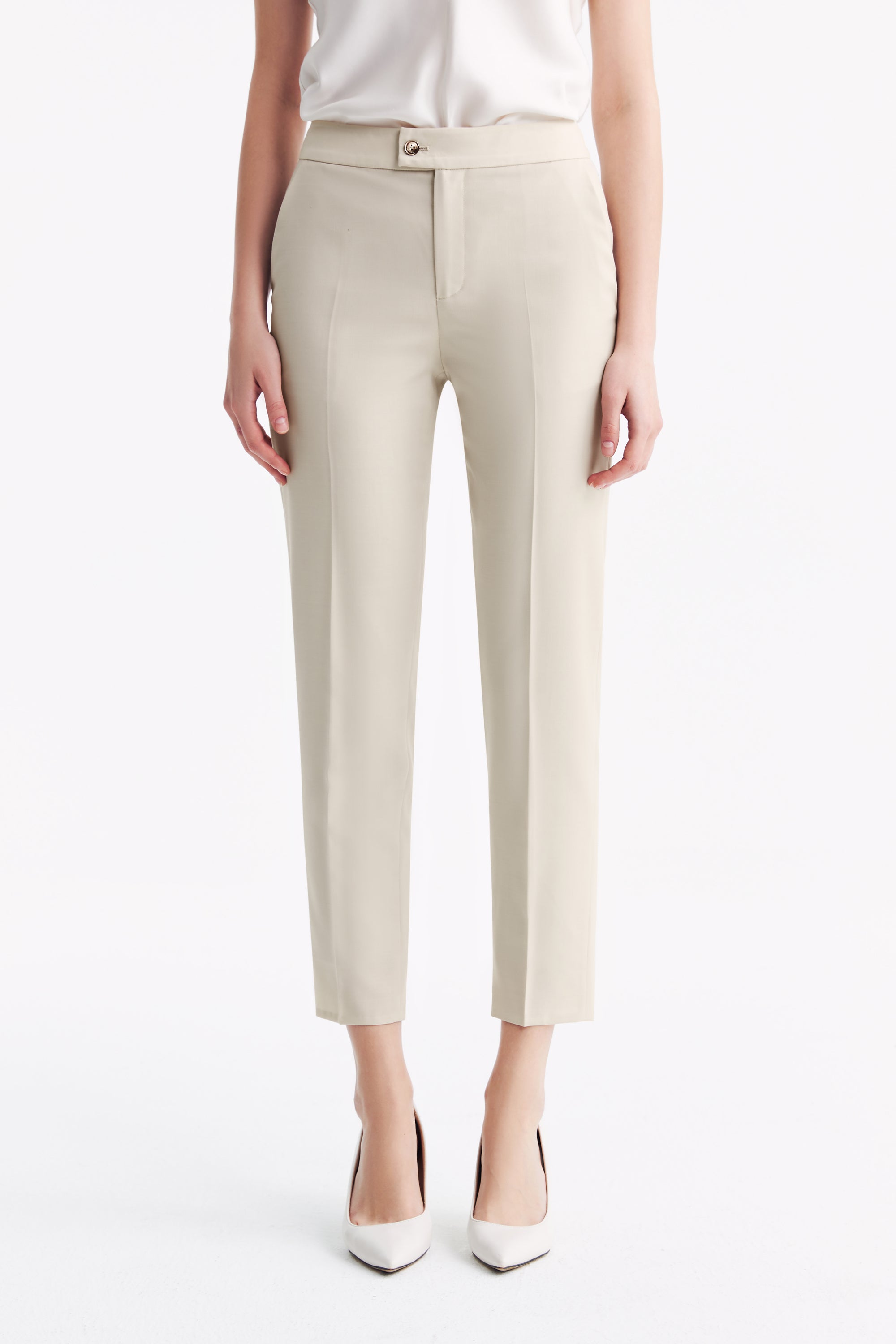 TieForHer - LC ELENA™ Tailored Slim-fit Cropped Trousers - Oatmeal - Trouser