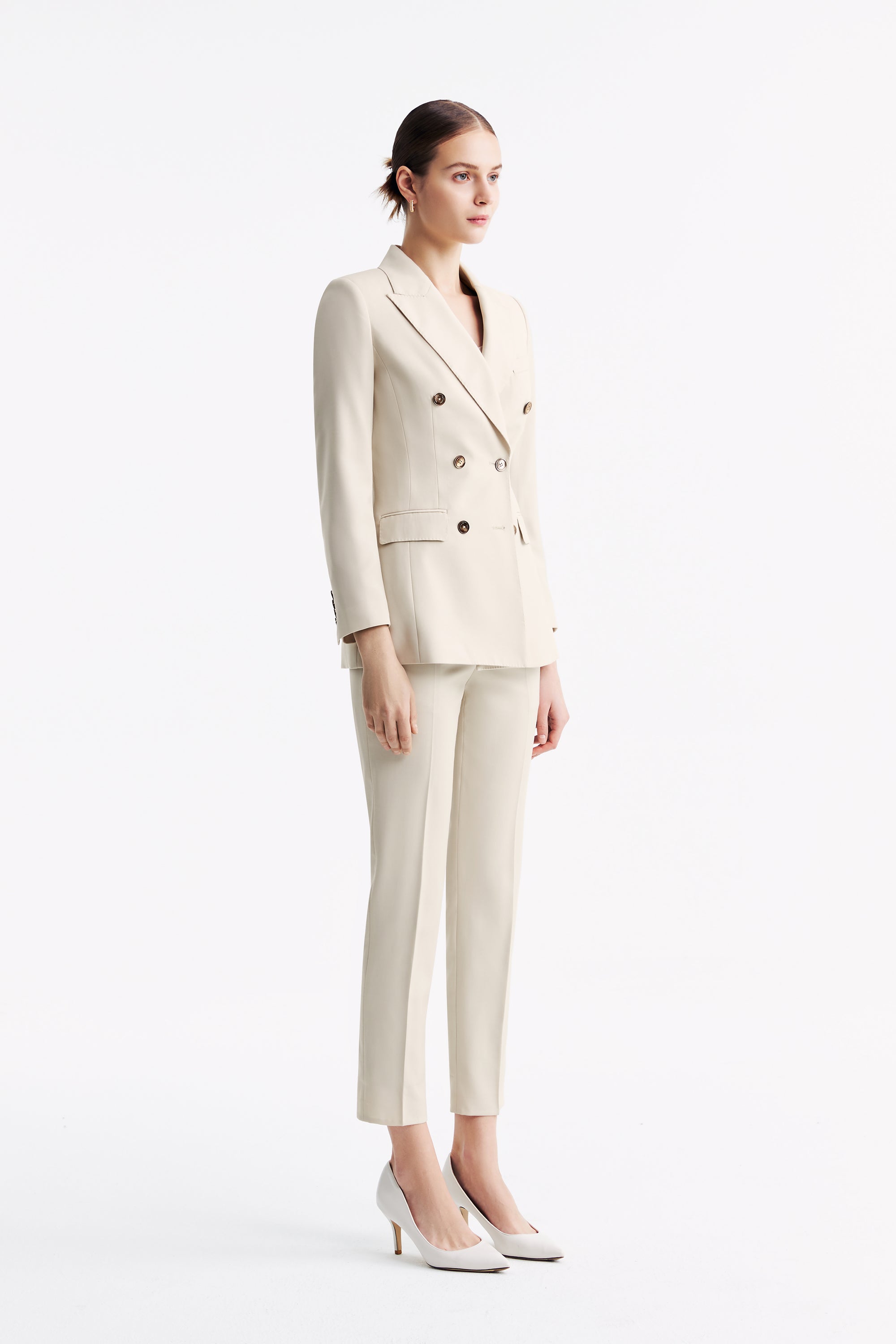 TieForHer - LC ELENA™ Tailored Slim-fit Cropped Trousers - Oatmeal - Trouser