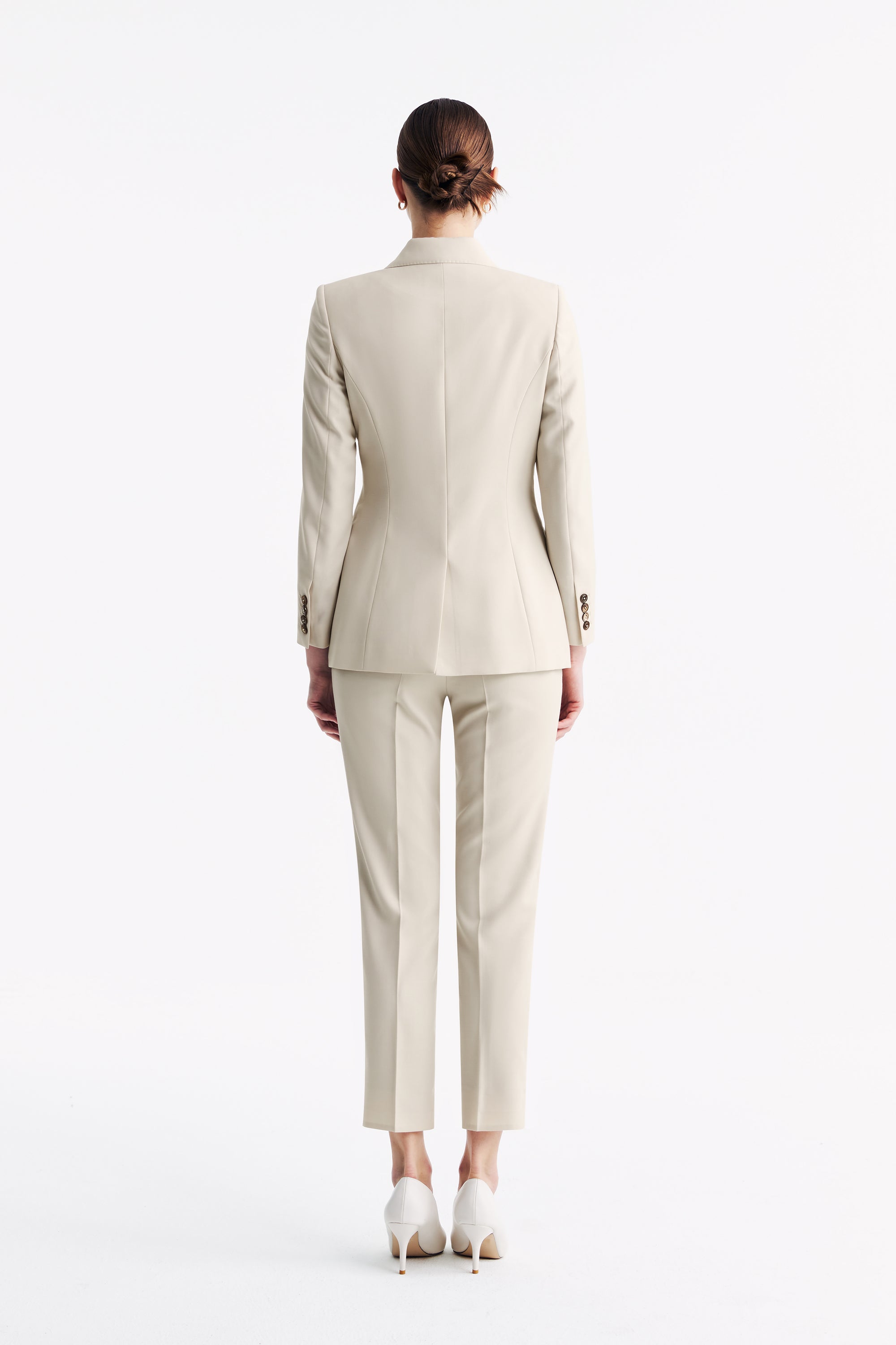 TieForHer - LC ELENA™ Tailored Slim-fit Cropped Trousers - Oatmeal - Trouser