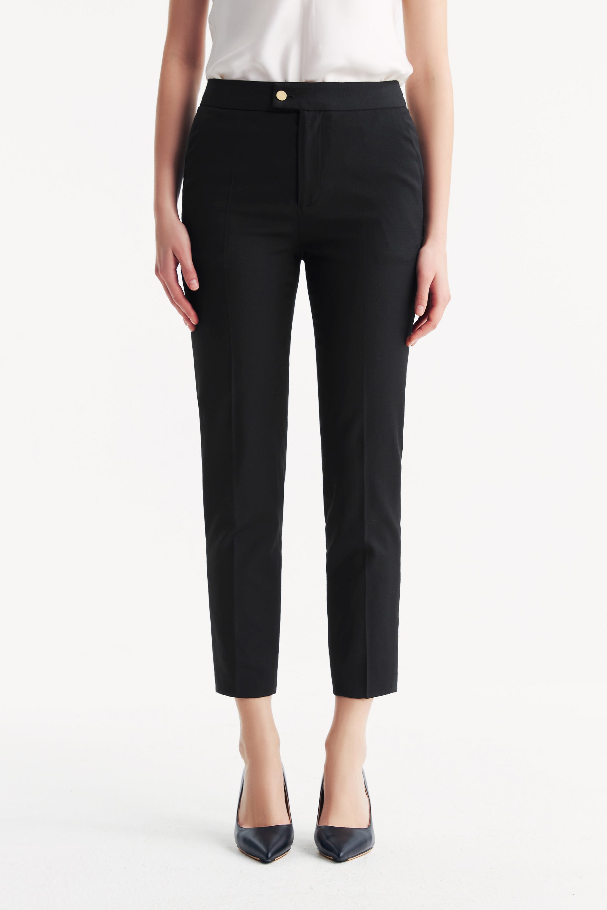 TieForHer - LC ELENA™ Tailored Slim-fit Cropped Trousers - Black Honeycomb Pattern - Trouser