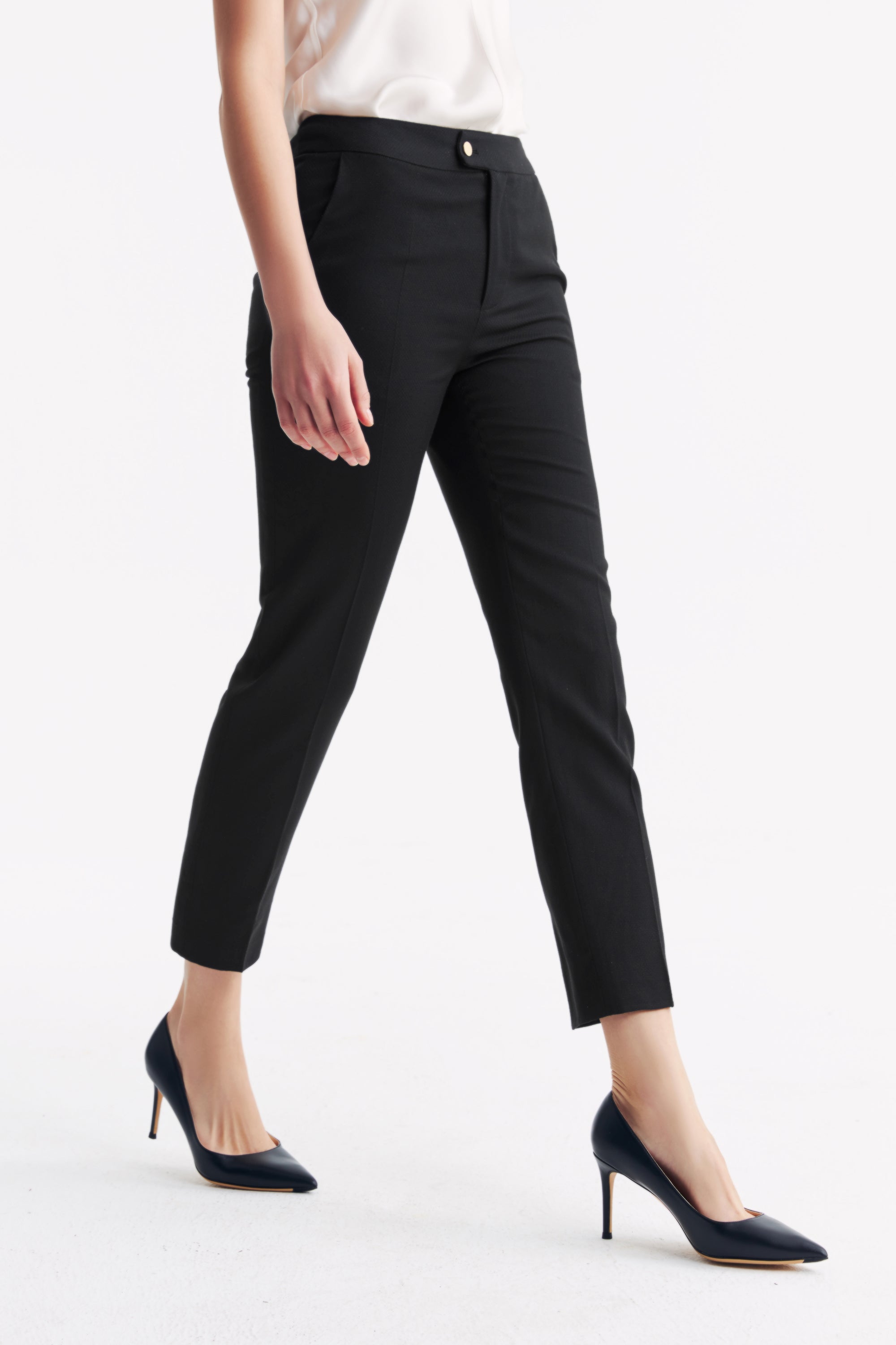 TieForHer - LC ELENA™ Tailored Slim-fit Cropped Trousers - Black Honeycomb Pattern - Trouser