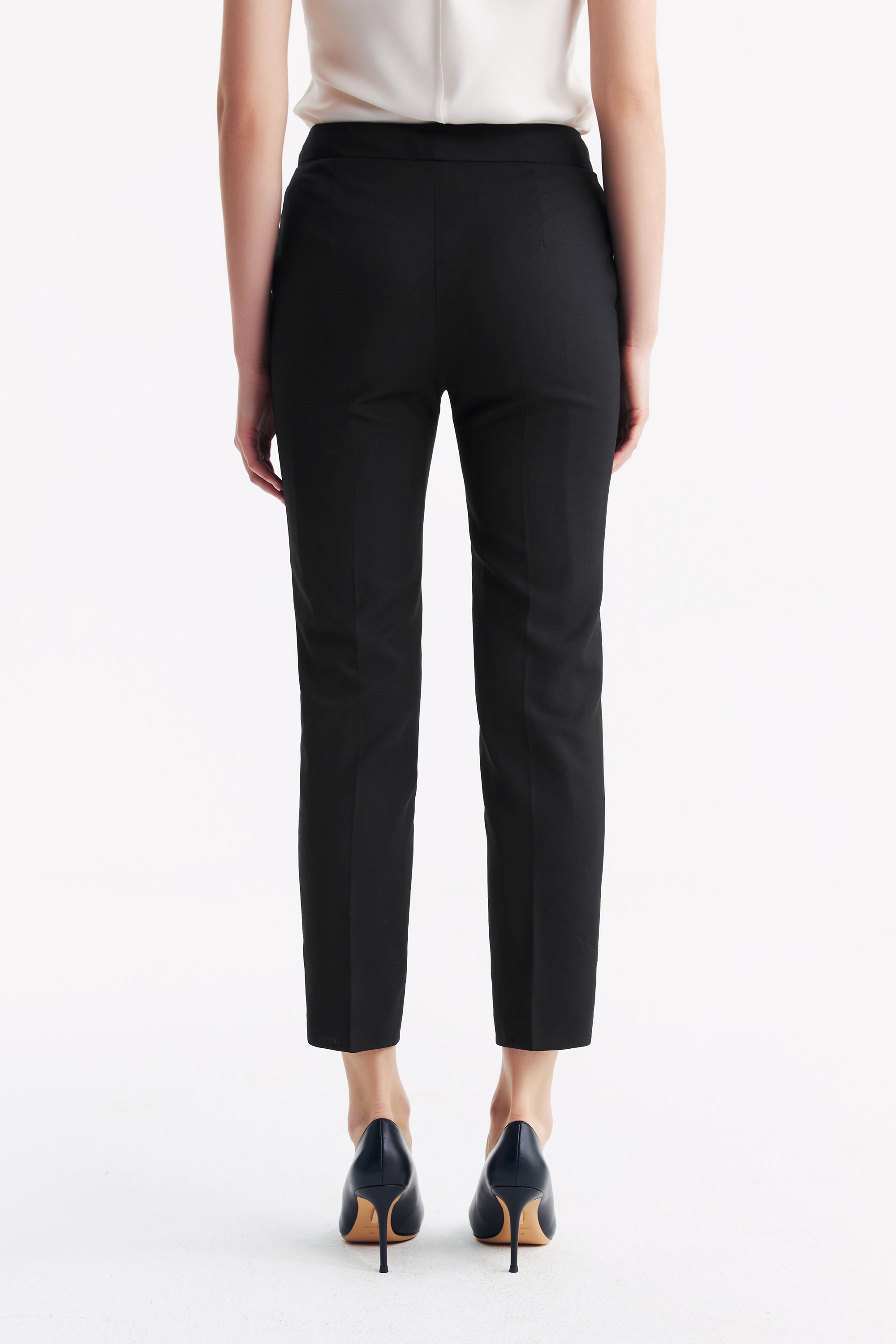 TieForHer - LC ELENA™ Tailored Slim-fit Cropped Trousers - Black Honeycomb Pattern - Trouser