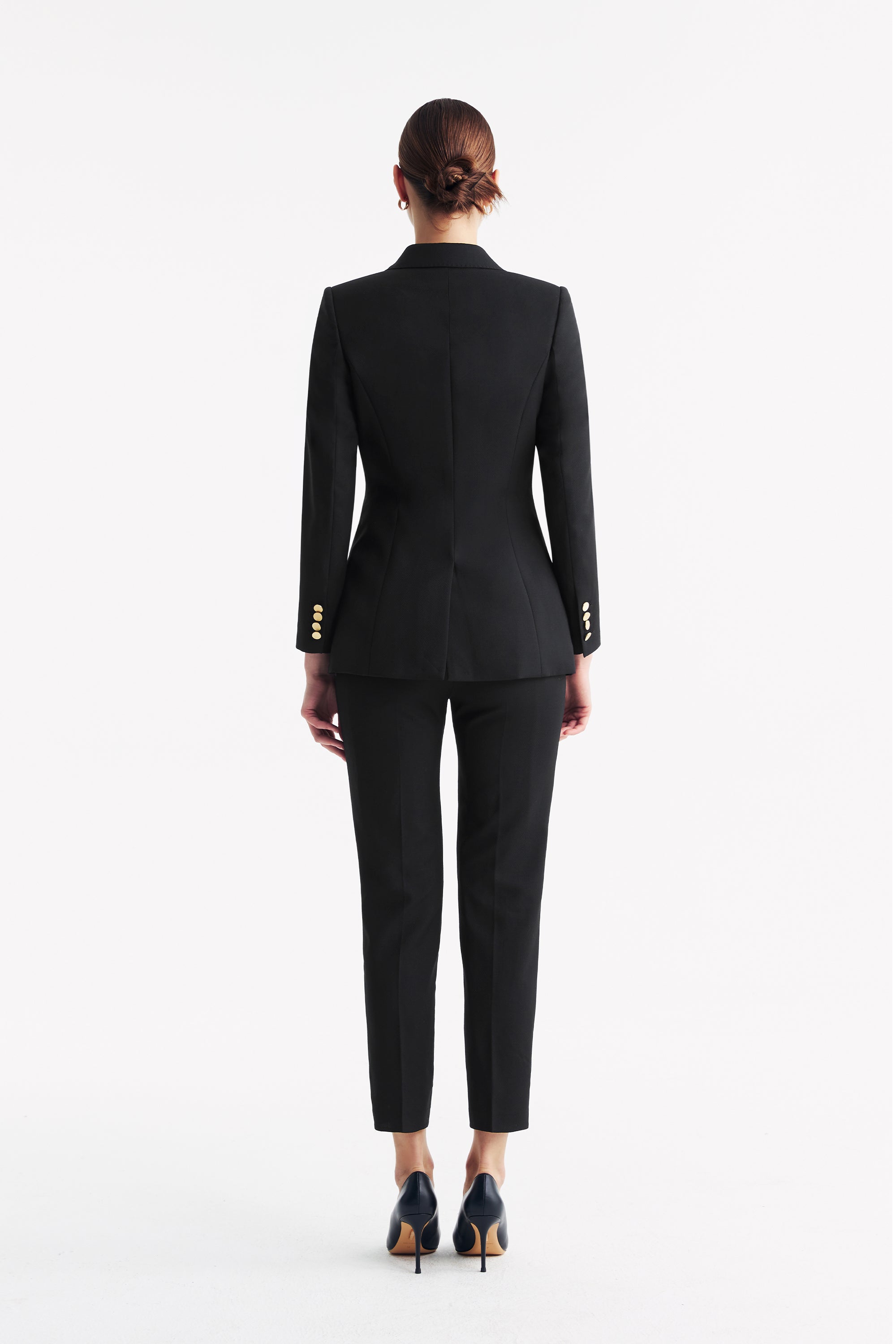 TieForHer - LC ELENA™ Tailored Slim-fit Cropped Trousers - Black Honeycomb Pattern - Trouser