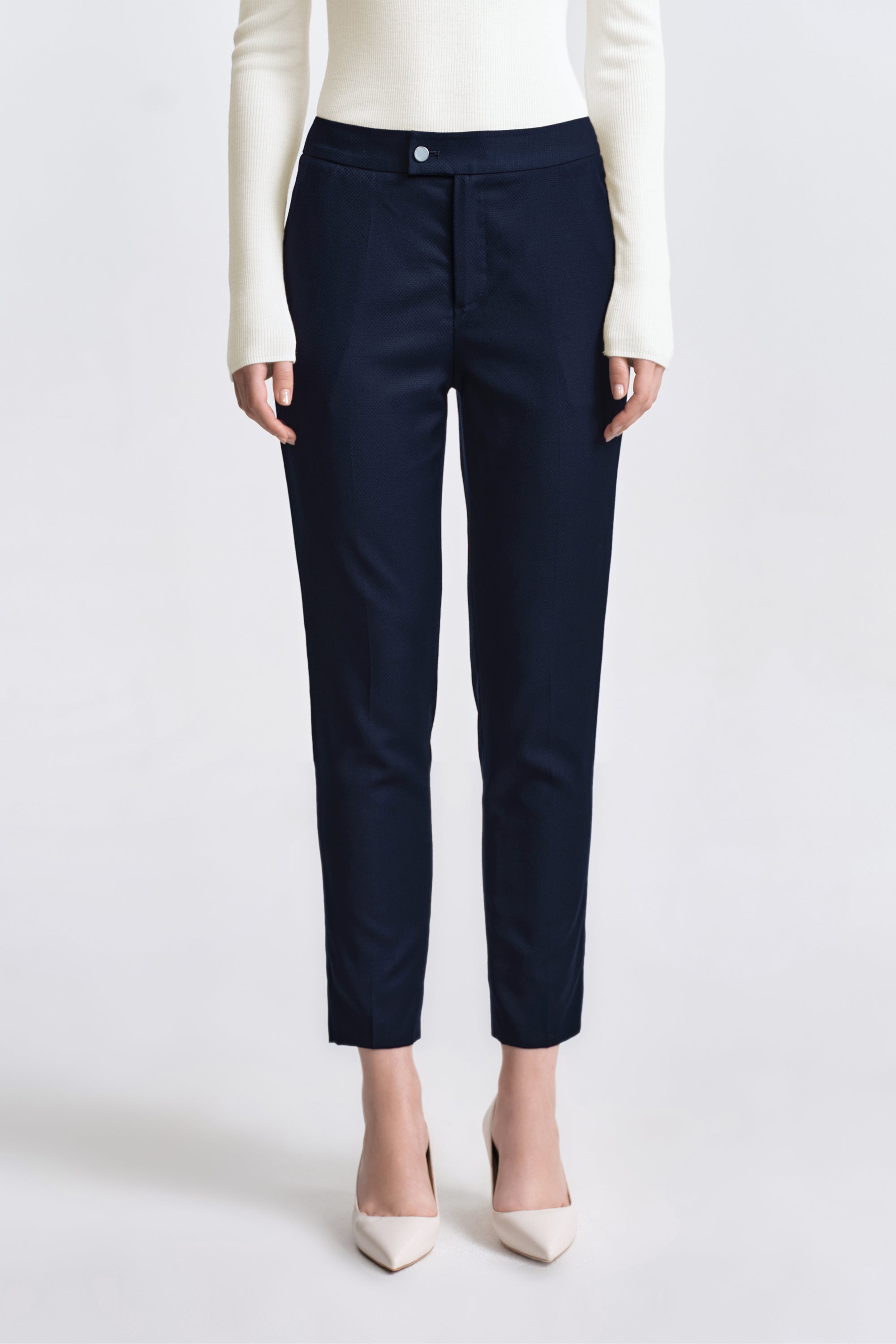 TieForHer - LC ELENA™ Tailored Slim-fit Cropped Trousers - Dark Blue Honeycomb Pattern - Trouser