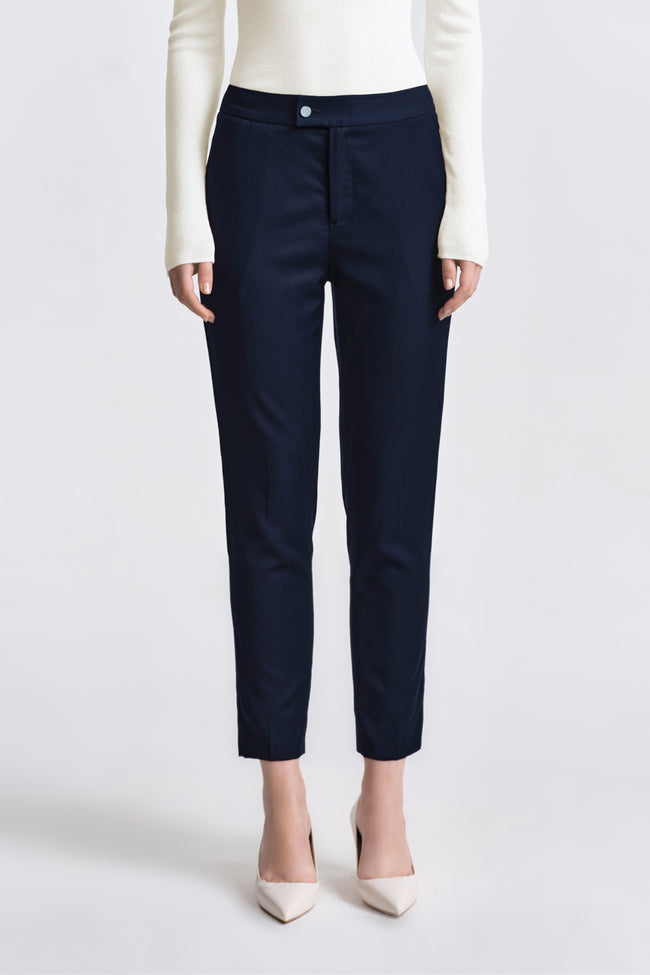 LC ELENA™ Tailored Slim-fit Cropped Trousers - Dark Blue Honeycomb Pattern