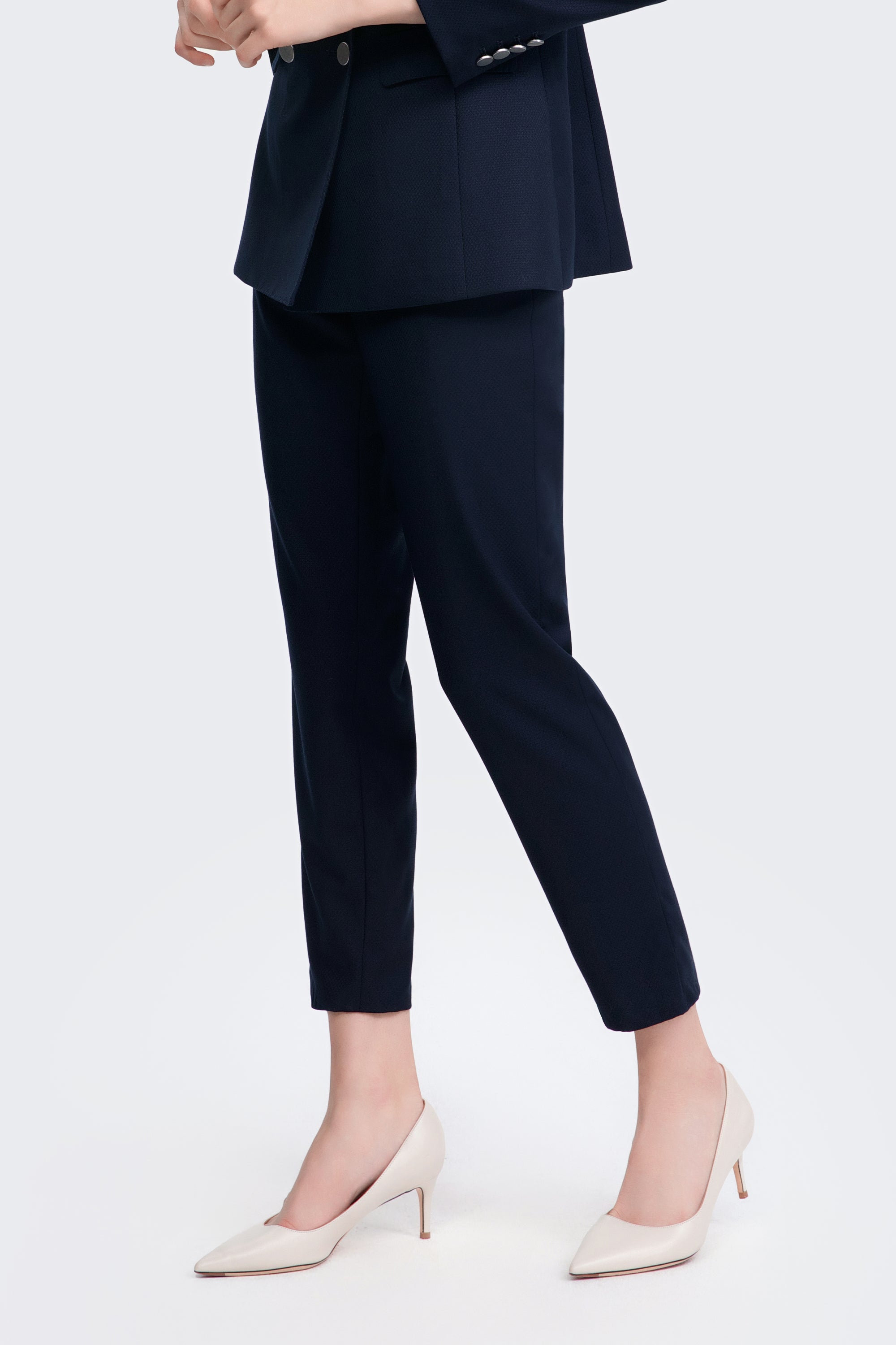 TieForHer - LC ELENA™ Tailored Slim-fit Cropped Trousers - Dark Blue Honeycomb Pattern - Trouser