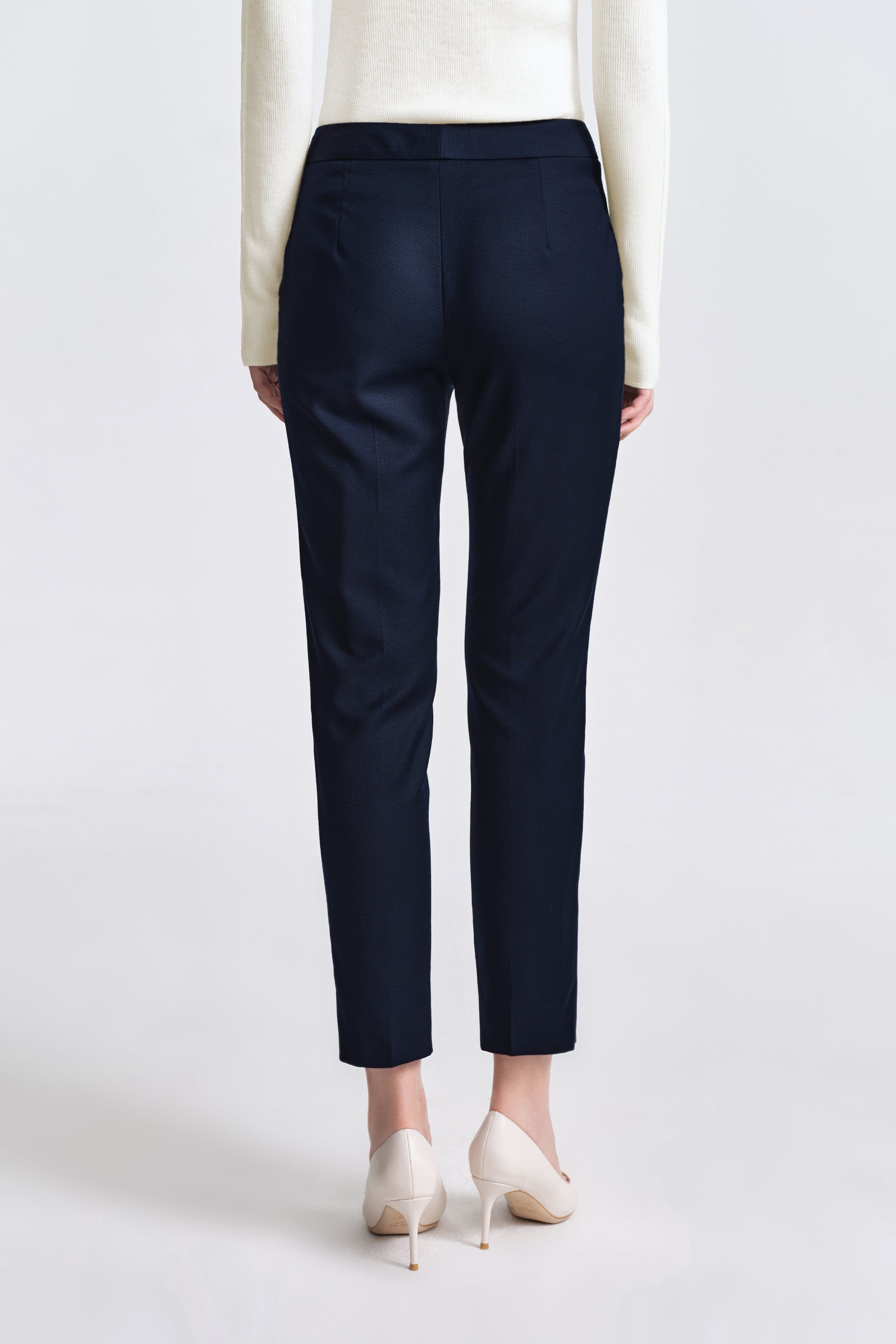 TieForHer - LC ELENA™ Tailored Slim-fit Cropped Trousers - Dark Blue Honeycomb Pattern - Trouser