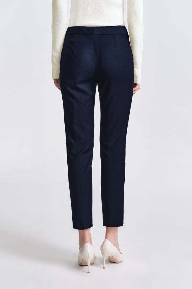 LC ELENA™ Tailored Slim-fit Cropped Trousers - Dark Blue Honeycomb Pattern