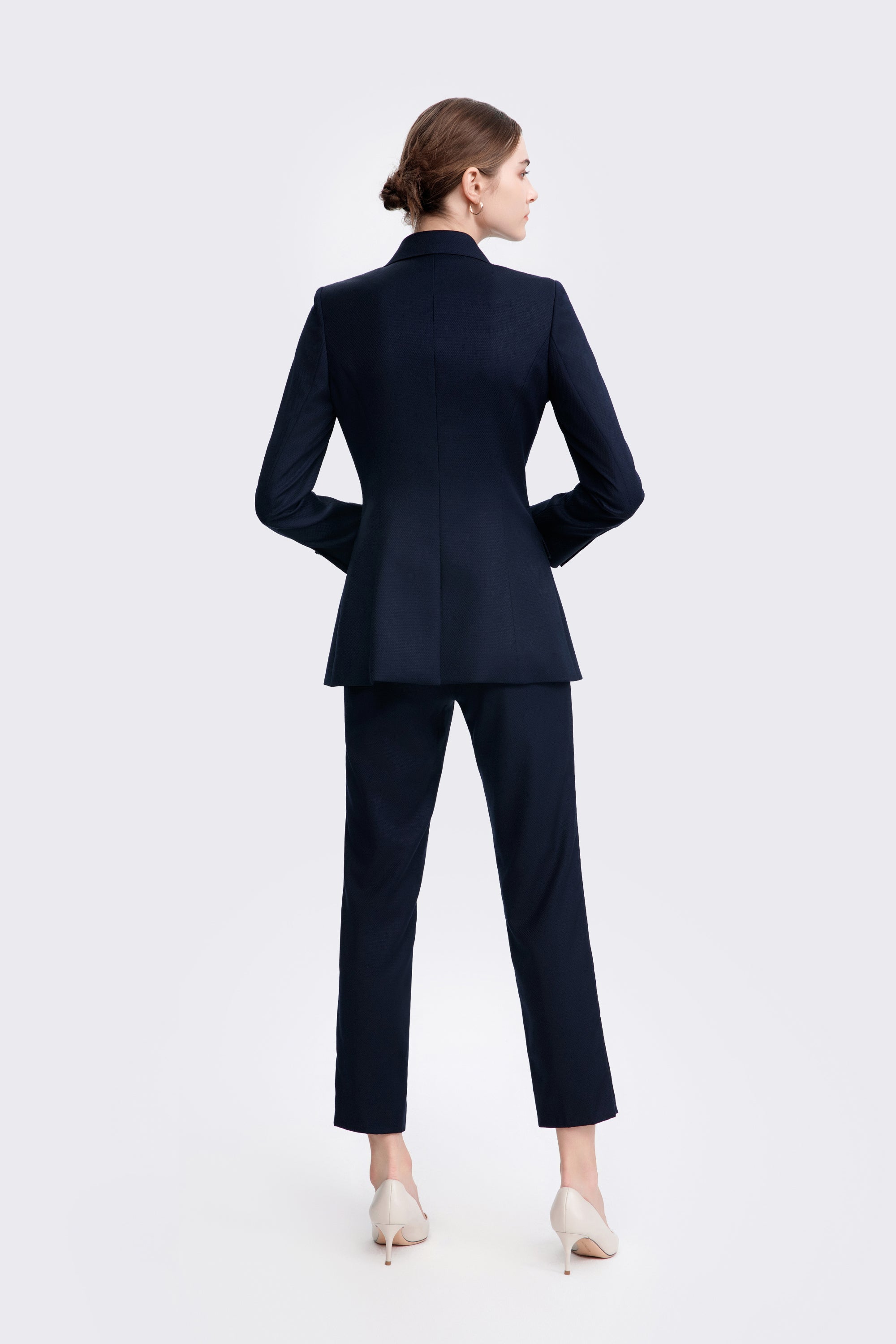 TieForHer - LC ELENA™ Tailored Slim-fit Cropped Trousers - Dark Blue Honeycomb Pattern - Trouser