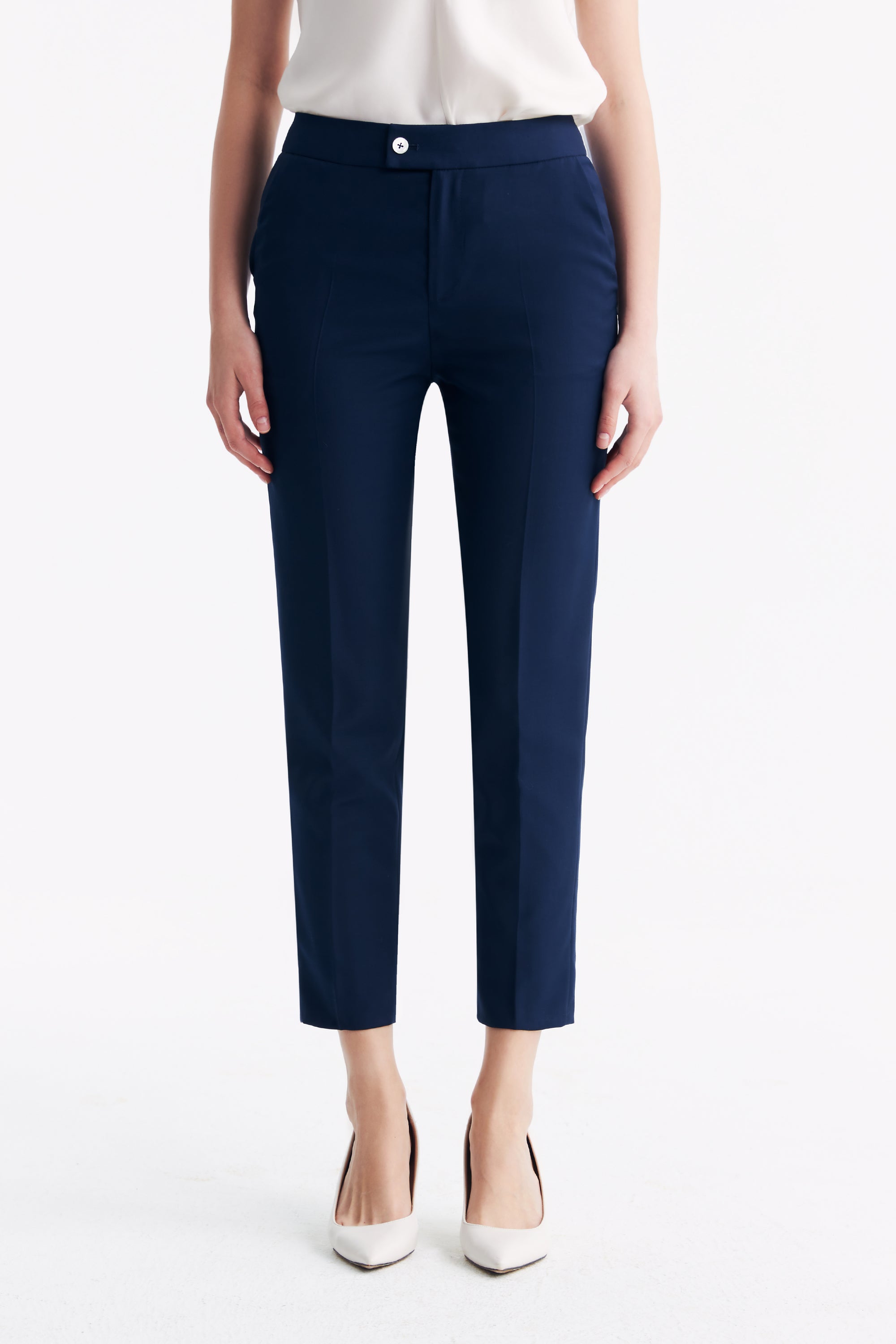 TieForHer - LC ELENA™ Tailored Slim-fit Cropped Trousers - Dark Blue - Trouser