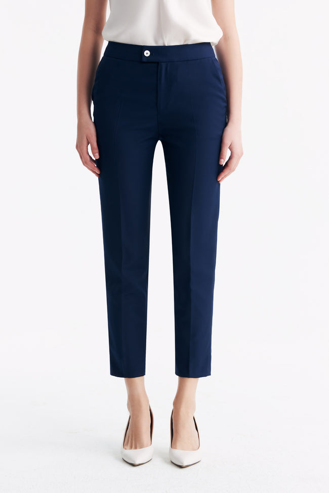 LC ELENA™ Tailored Slim-fit Cropped Trousers - Dark Blue