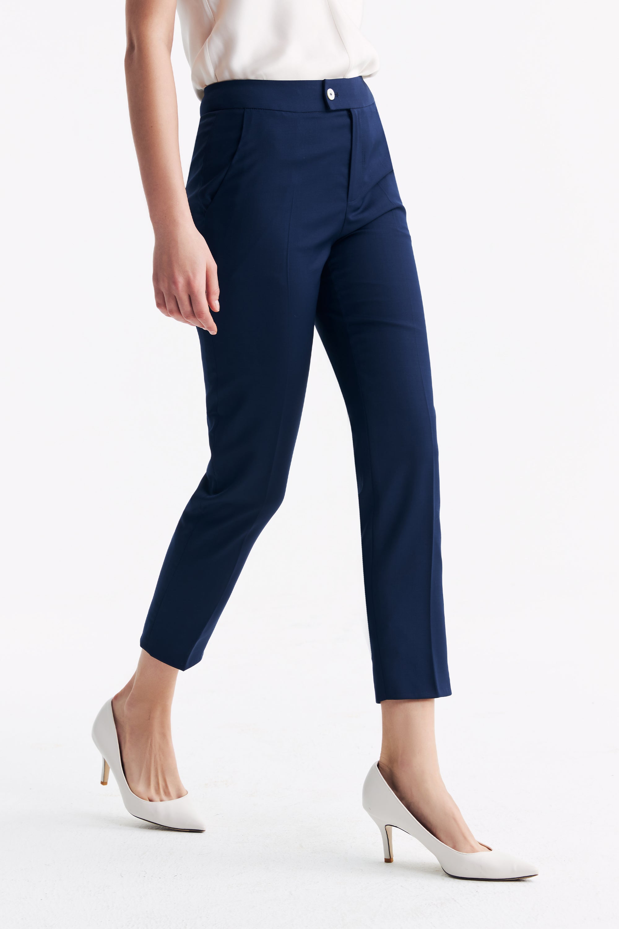 TieForHer - LC ELENA™ Tailored Slim-fit Cropped Trousers - Dark Blue - Trouser