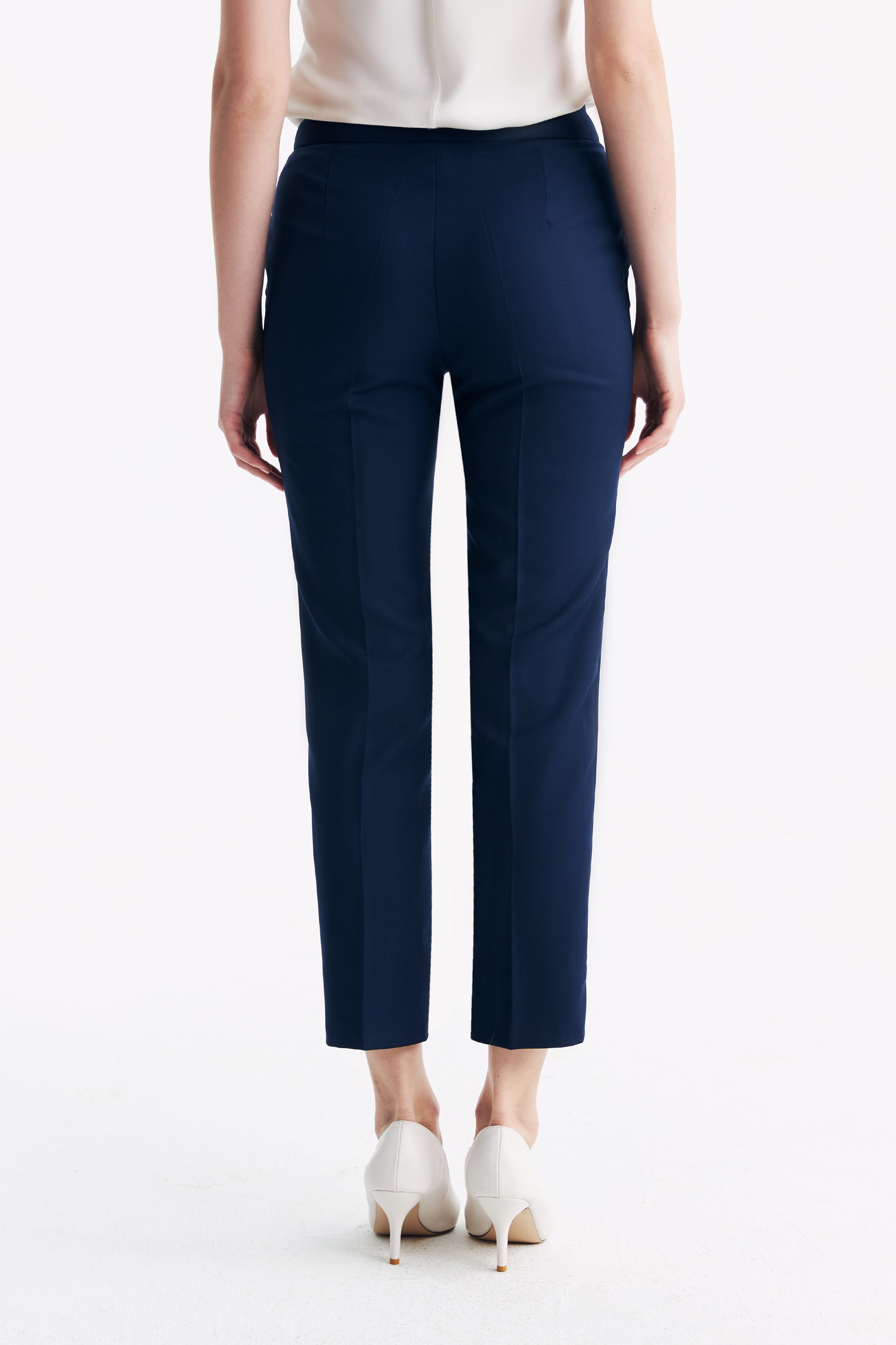 TieForHer - LC ELENA™ Tailored Slim-fit Cropped Trousers - Dark Blue - Trouser