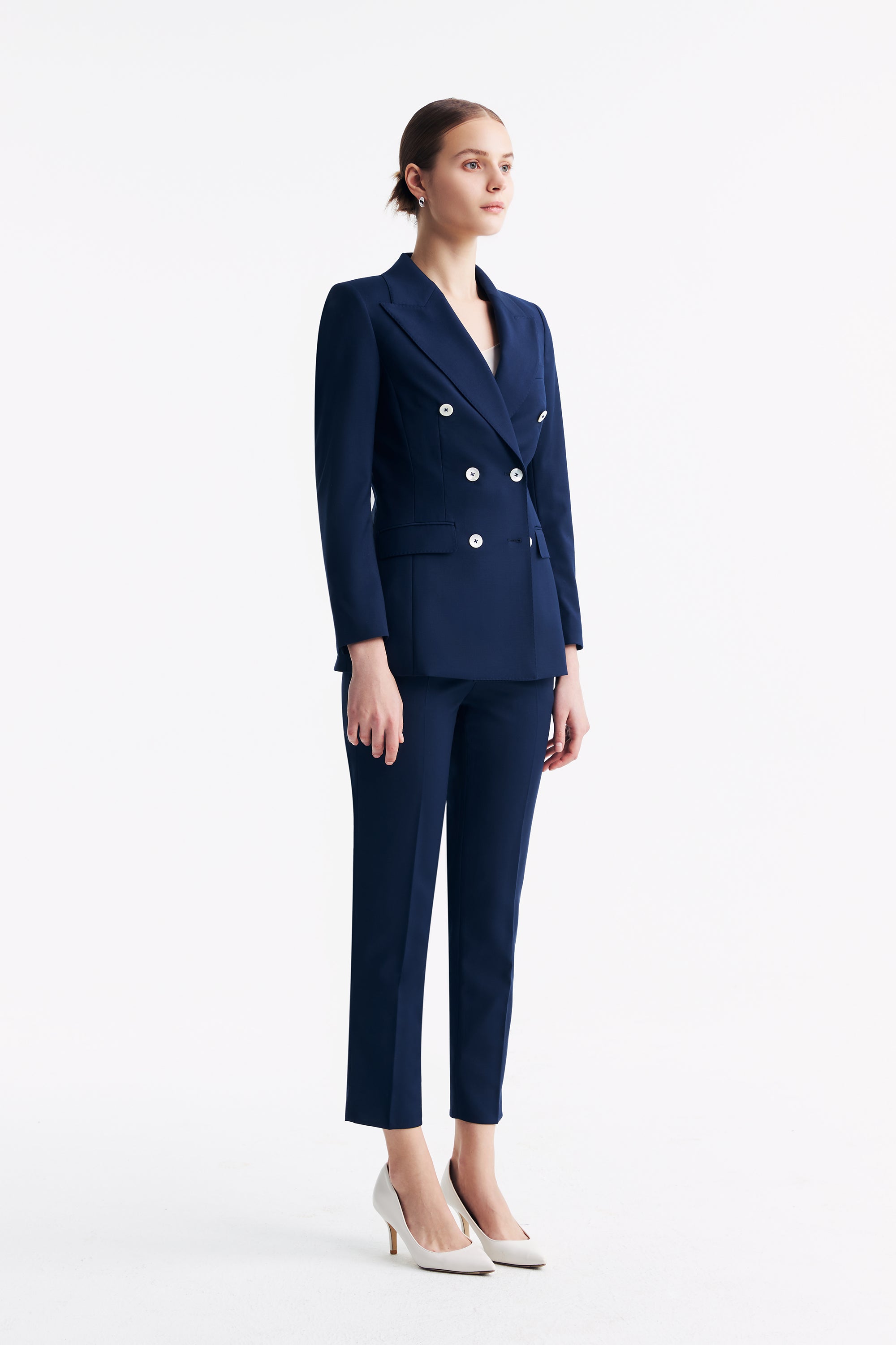 TieForHer - LC ELENA™ Tailored Slim-fit Cropped Trousers - Dark Blue - Trouser