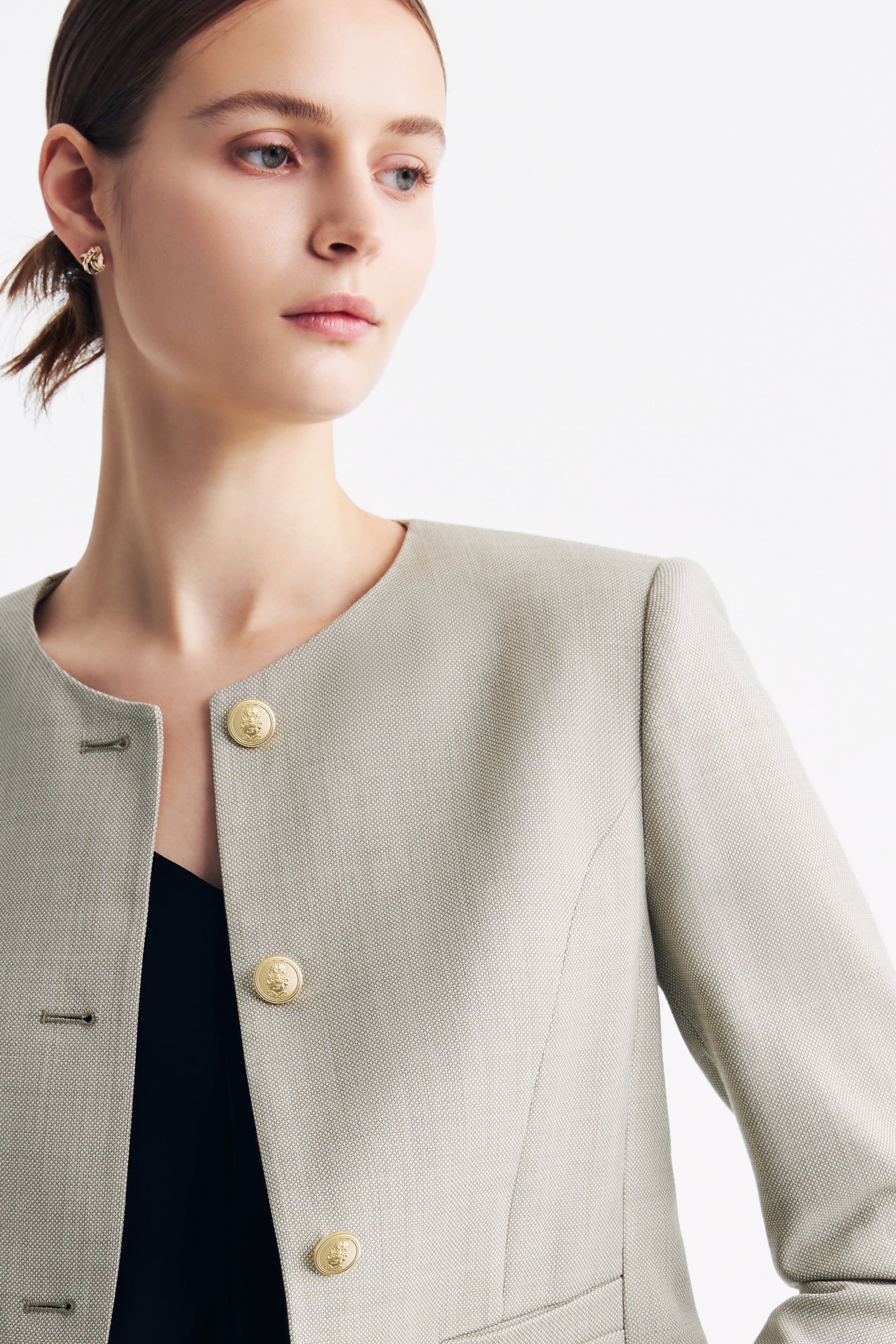 TieForHer - LC GABRI™ Round-neck Single-breasted Short Jacket - Apricot - Jacket