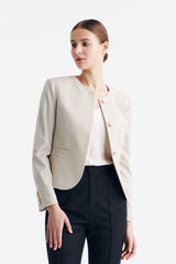 LC GABRI™ Round-neck Single-breasted Short Jacket - Oatmeal