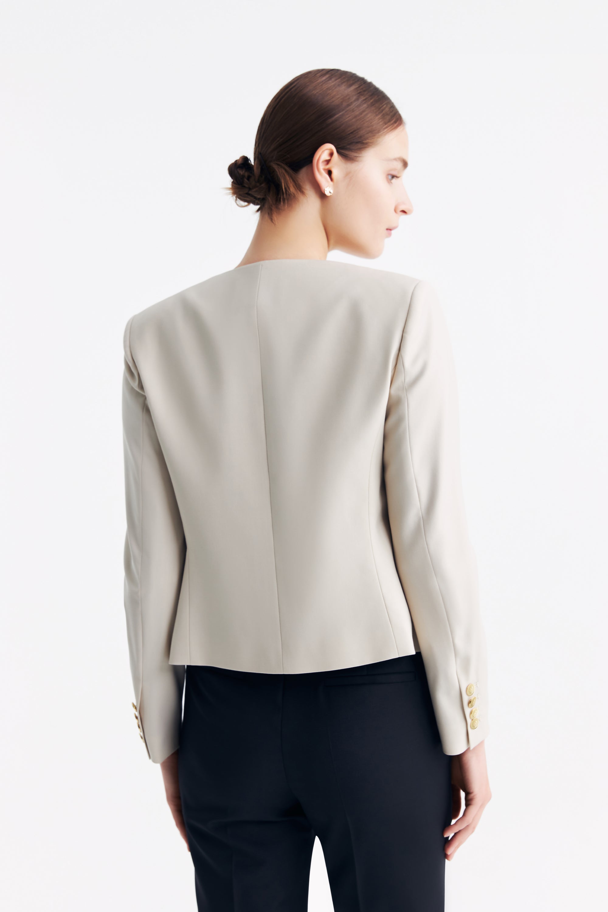 TieForHer - LC GABRI™ Round-neck Single-breasted Short Jacket - Oatmeal - Jacket