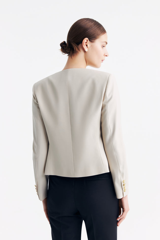 LC GABRI™ Round-neck Single-breasted Short Jacket - Oatmeal