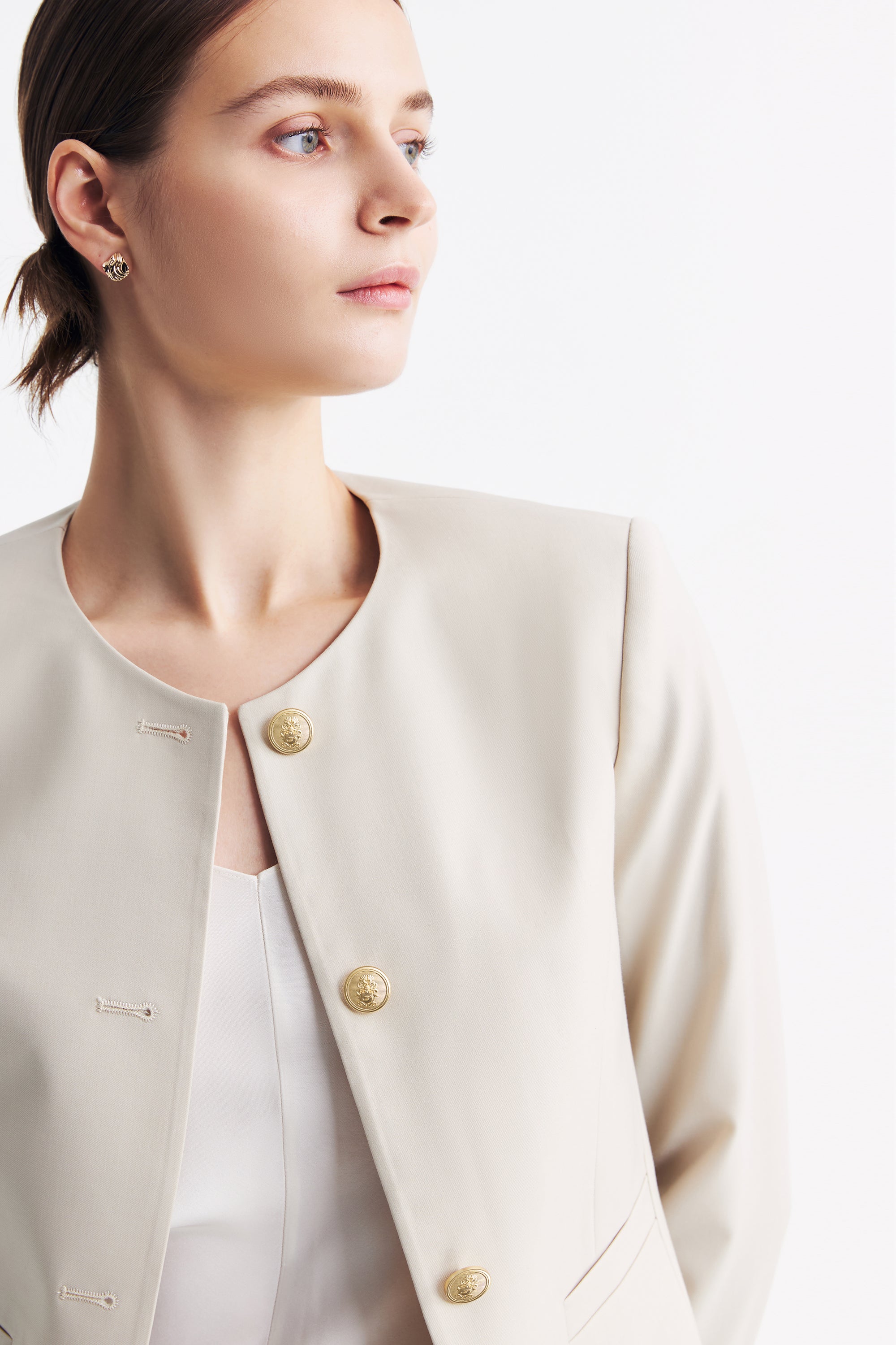 TieForHer - LC GABRI™ Round-neck Single-breasted Short Jacket - Oatmeal - Jacket