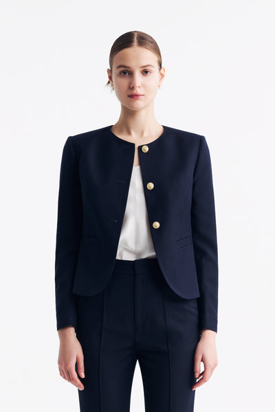 LC GABRI™ Loyal Navy Blue Honeycomb Pattern Short Jacket