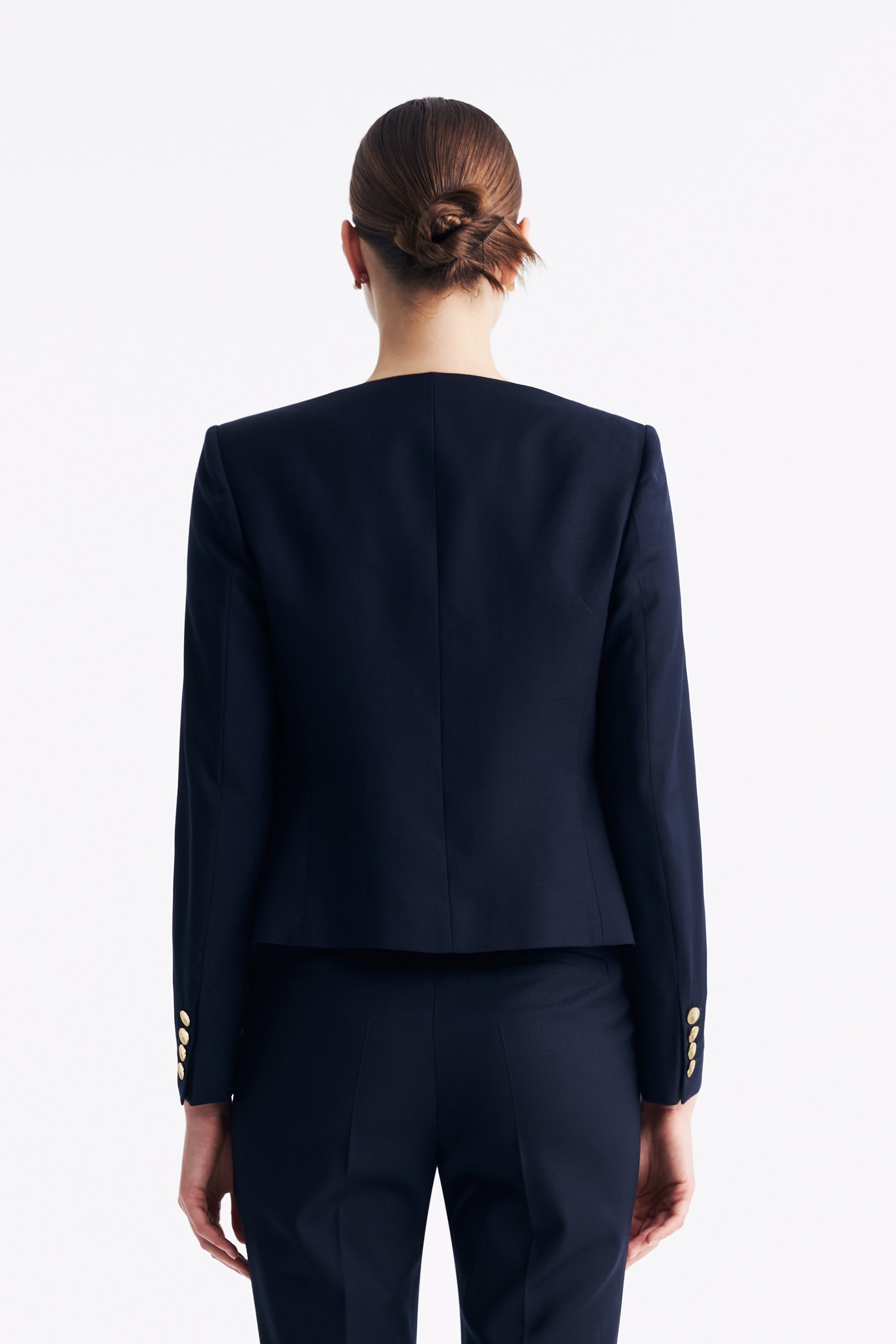 TieForHer - LC GABRI™ Round-neck Single-breasted Short Jacket - Dark Blue Honeycomb Pattern - Jacket