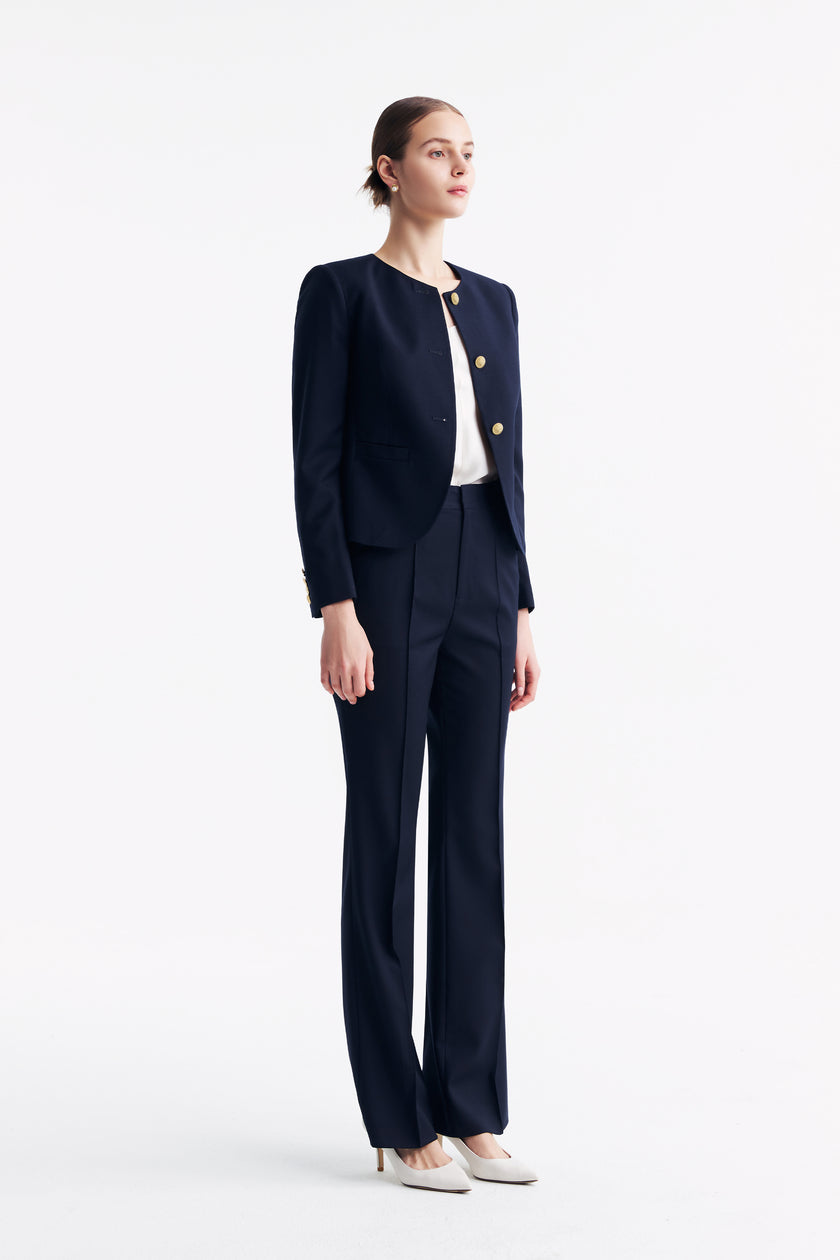 LC GABRI™ Loyal Navy Blue Honeycomb Pattern Short Jacket