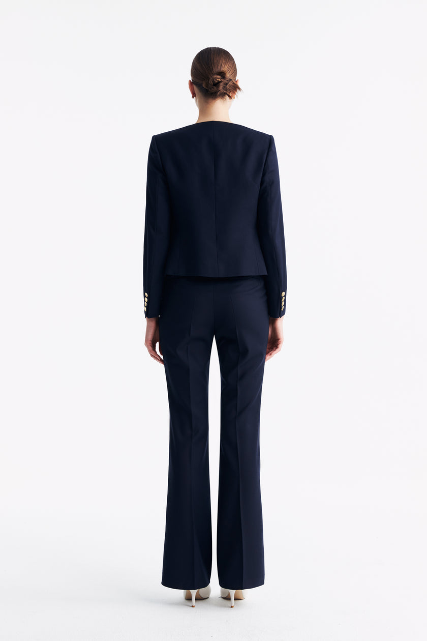 LC GABRI™ Loyal Navy Blue Honeycomb Pattern Short Jacket