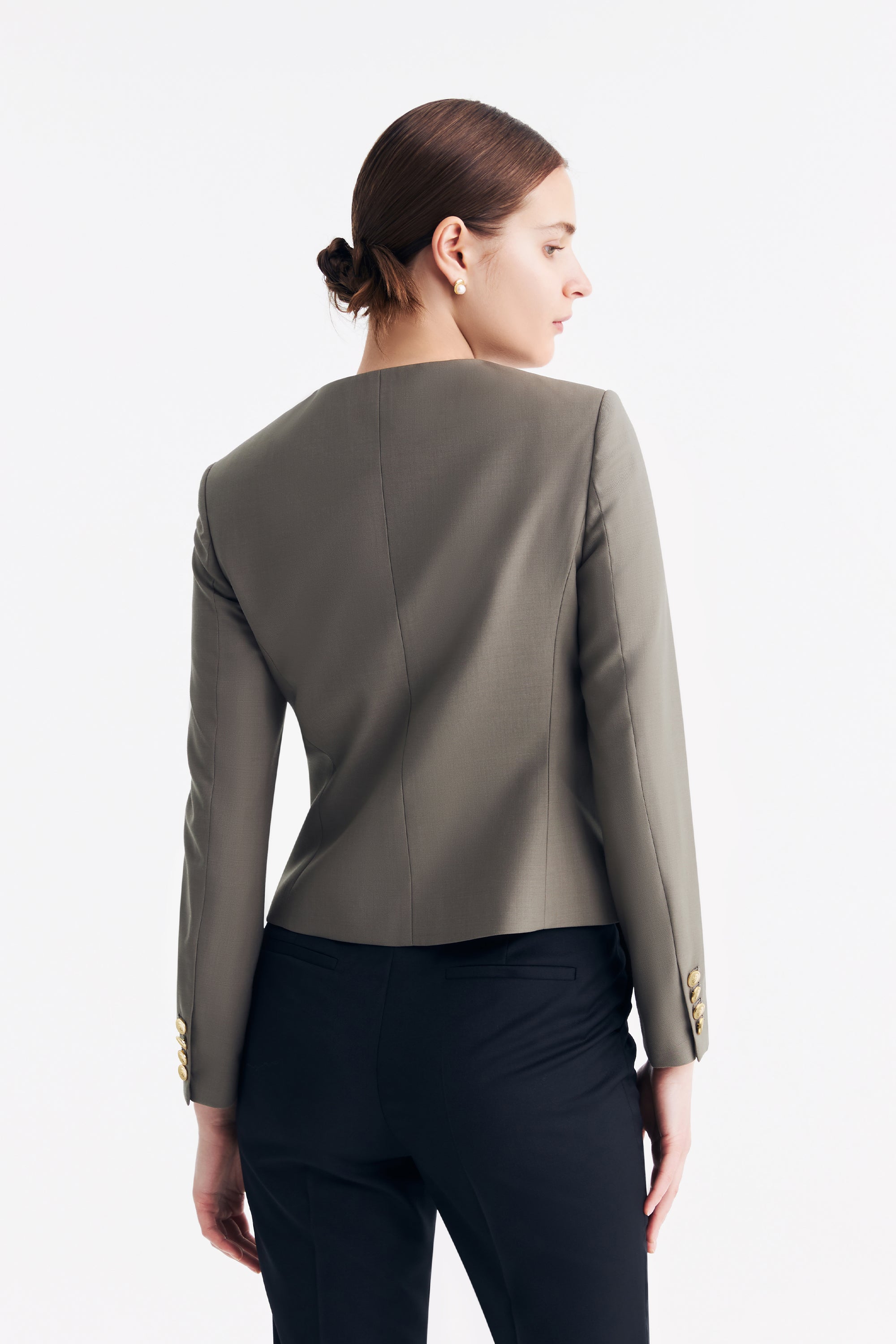 TieForHer - LC GABRI™ Round-neck Single-breasted Short Jacket - Caterpillar Grey - Jacket