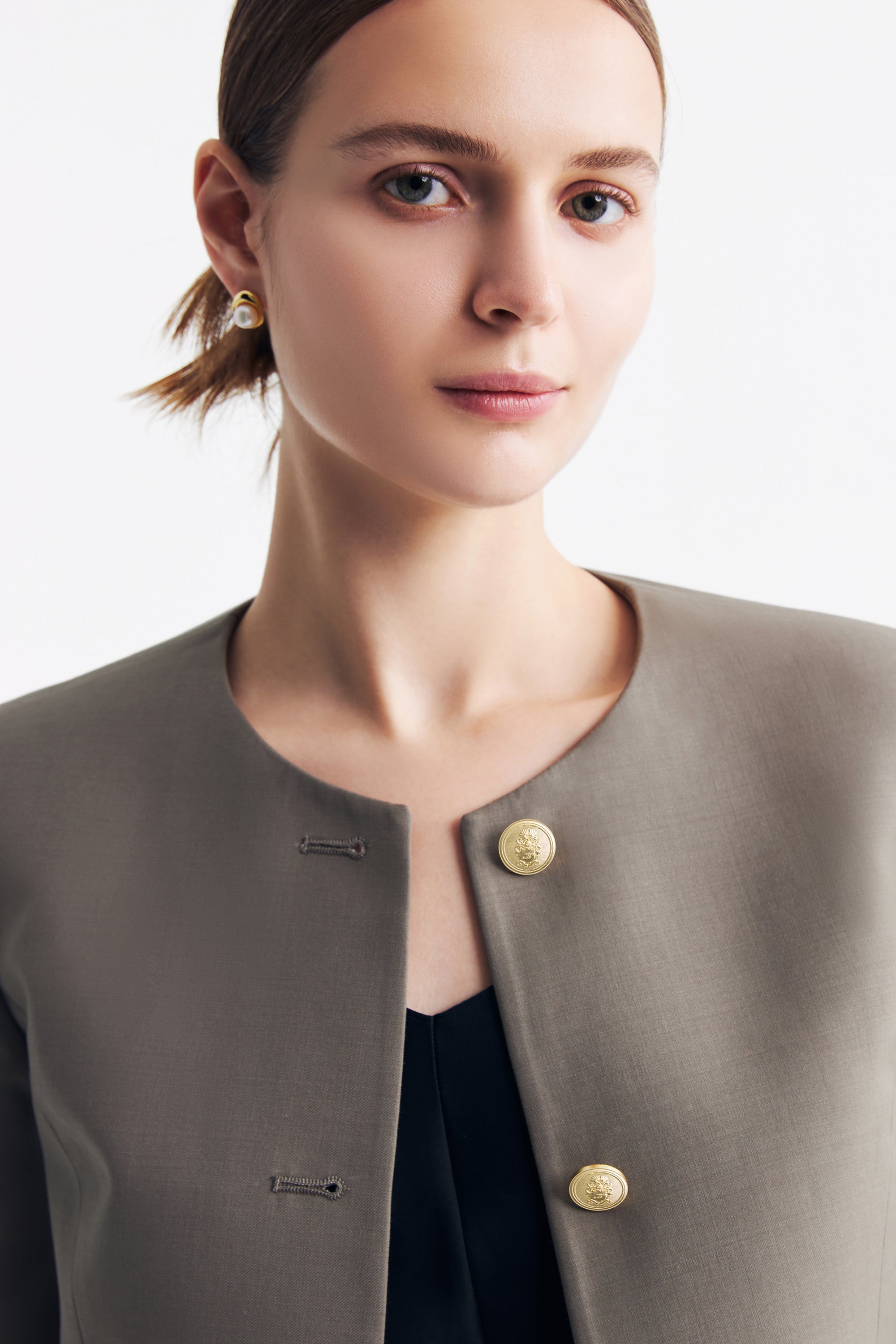 TieForHer - LC GABRI™ Round-neck Single-breasted Short Jacket - Caterpillar Grey - Jacket