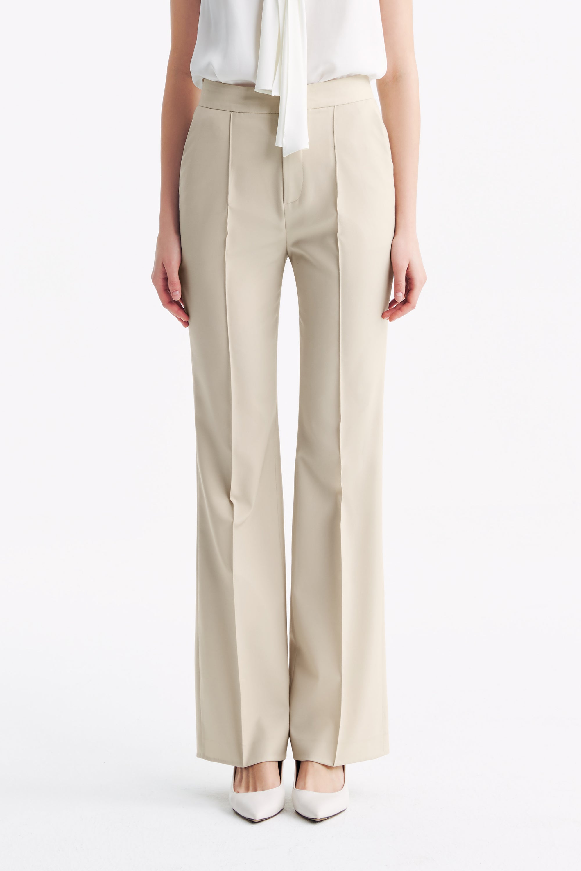 TieForHer - LC GANDI™ Tailored Slim-fit Ankle-length Trousers - Oatmeal - Trouser