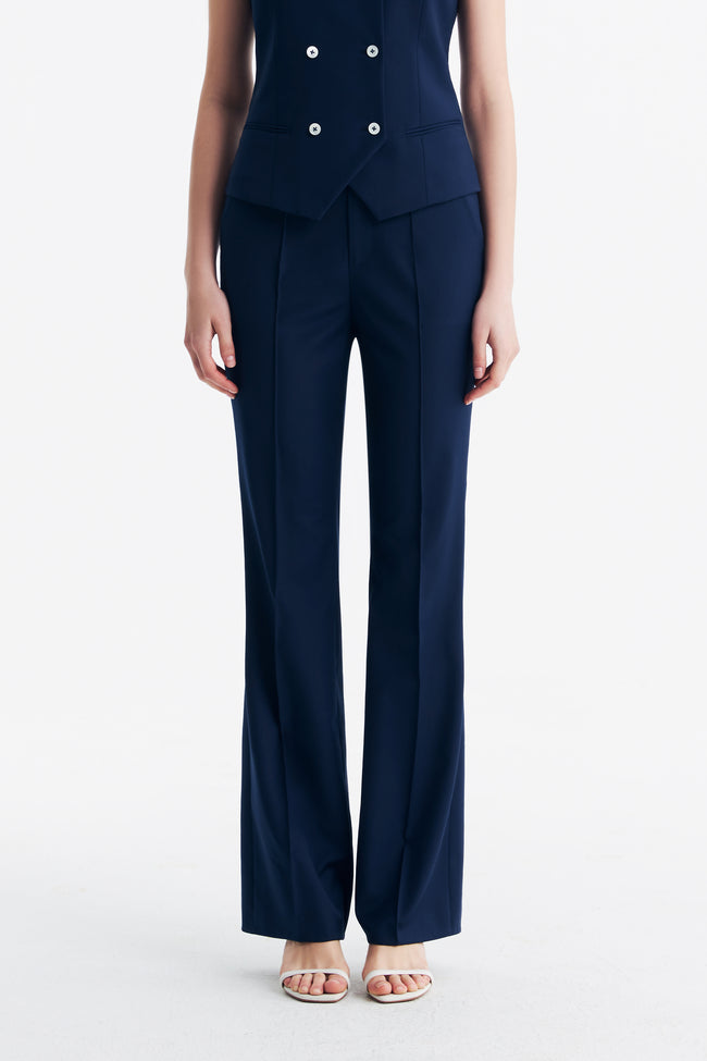 LC GANDI™ Tailored Slim-fit Ankle-length Trousers - Dark Blue