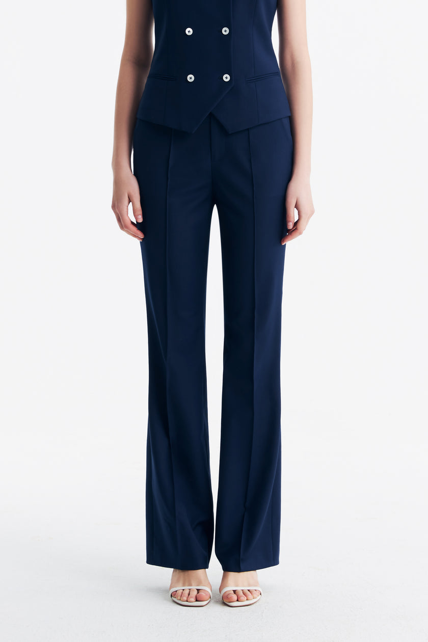LC GANDI™ Loyal Navy Blue Subtle Grid Ankle-length Trousers