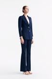 LC GANDI™ Loyal Navy Blue Subtle Grid Ankle-length Trousers