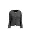 Gabri charcoal grey collarless wool-blend jacket with metal buttons and welt pockets