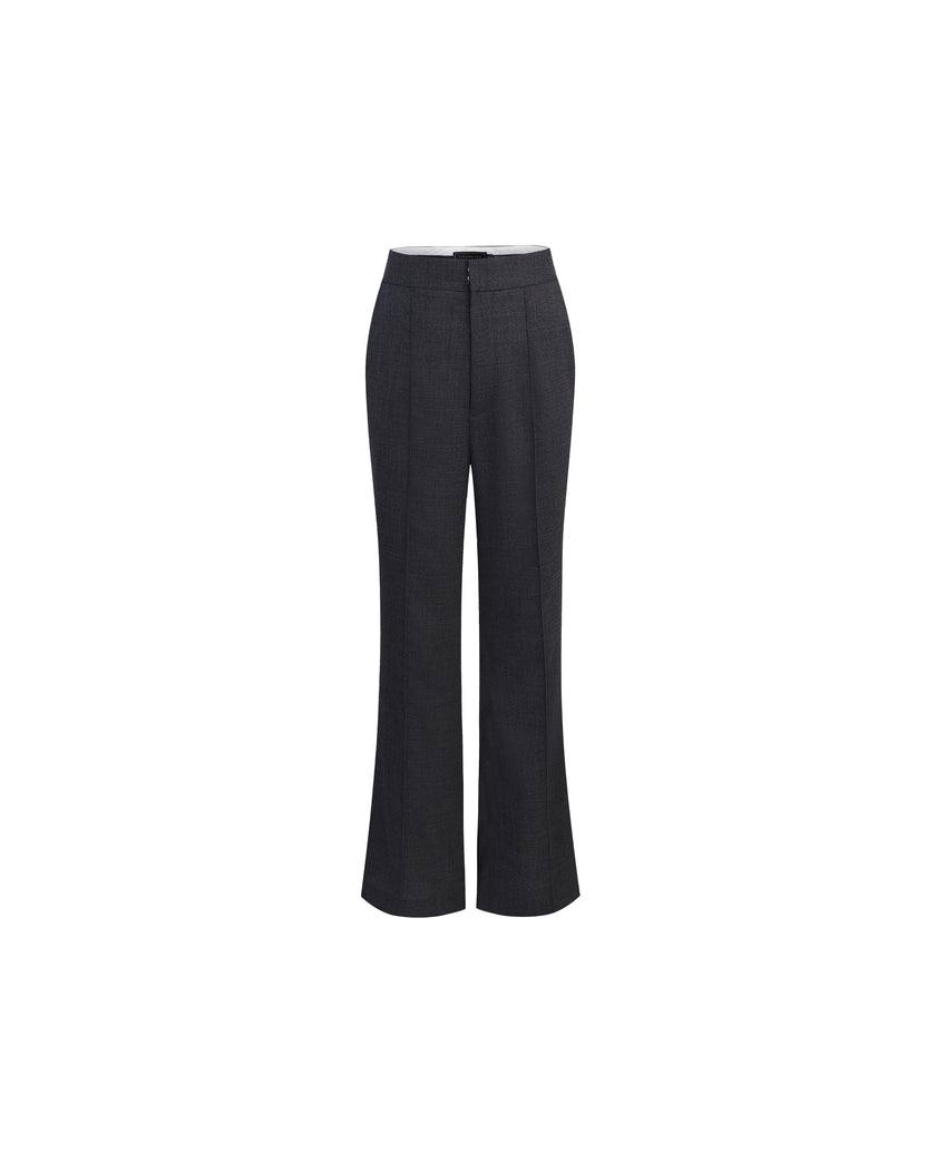 Gandi charcoal grey wool-blend trousers with a straight leg and subtle flare