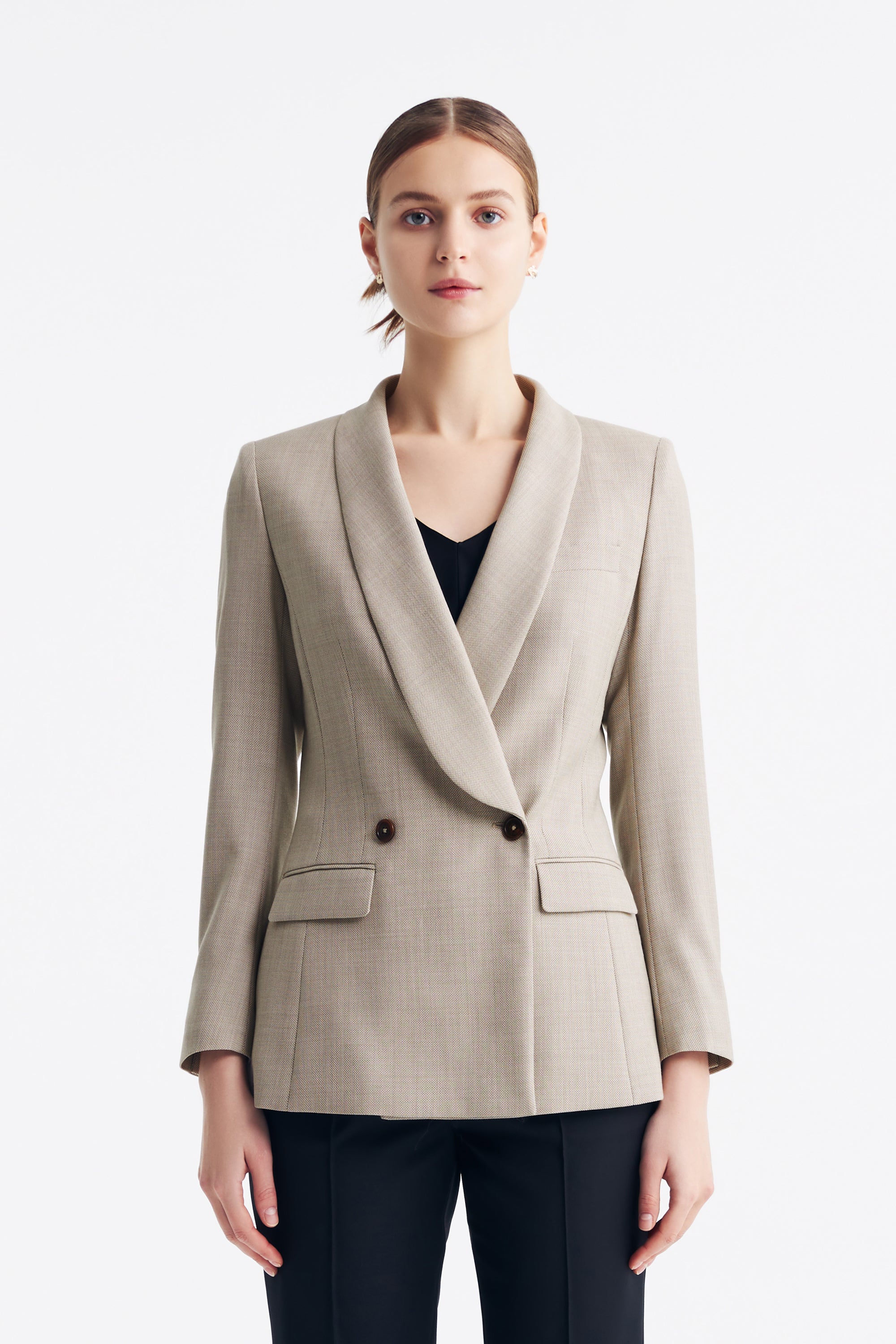 TieForHer - LC HERBEN™ Rounded Lapel Double-breasted Two-buttons Blazer - Apricot - Blazer