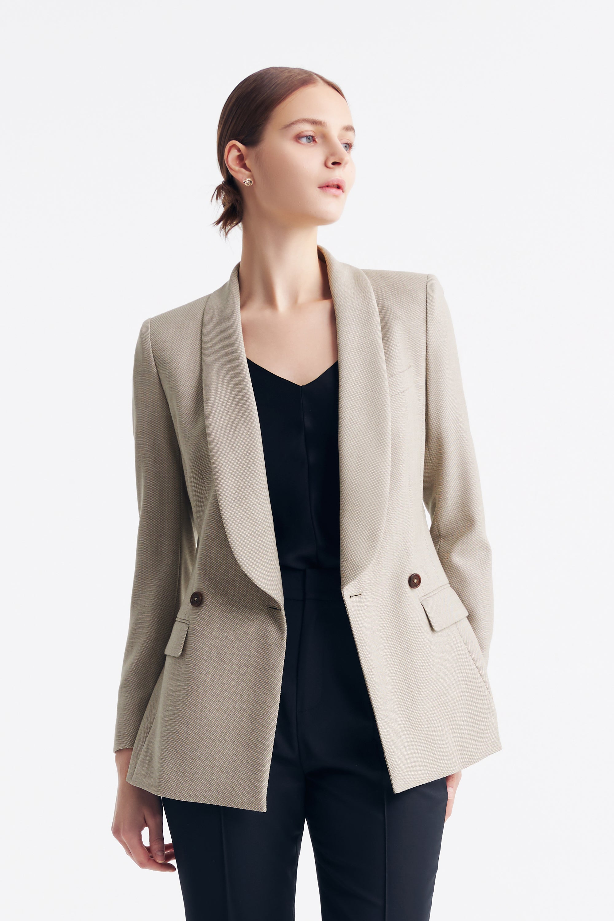 TieForHer - LC HERBEN™ Rounded Lapel Double-breasted Two-buttons Blazer - Apricot - Blazer