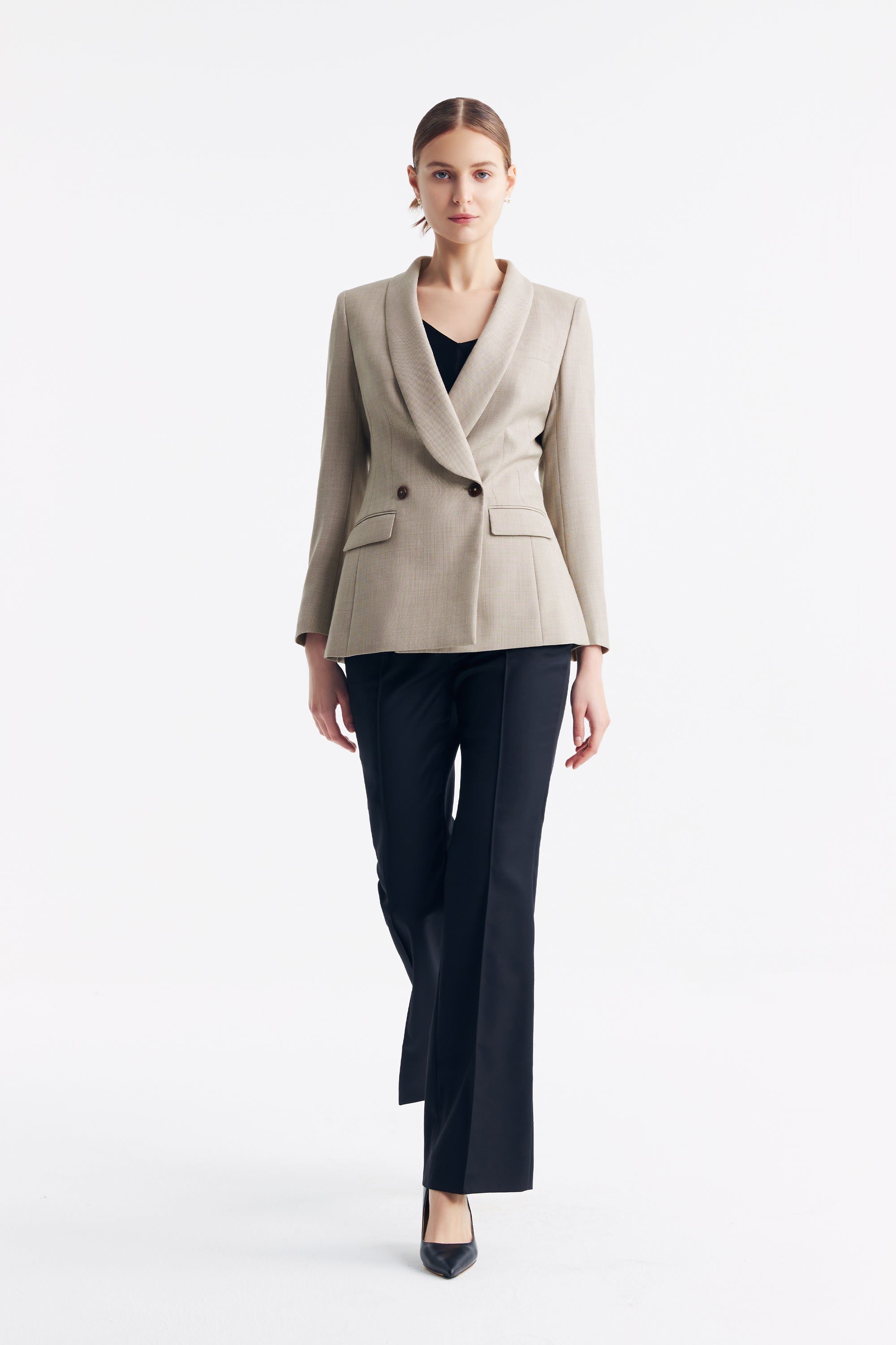 TieForHer - LC HERBEN™ Rounded Lapel Double-breasted Two-buttons Blazer - Apricot - Blazer