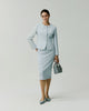 Piana Jacket in Powder Blue on model, front styling view