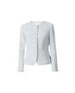 Powder Blue fitted collarless jacket, front product view