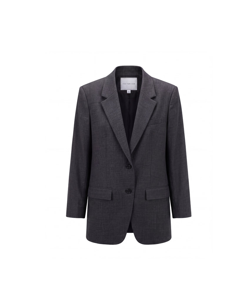 Charcoal Grey relaxed single-breasted blazer, front product view