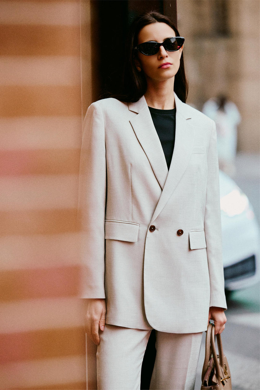 EV LéSuit™ Creamy White Loose-fit Double-breasted Two-button Blazer