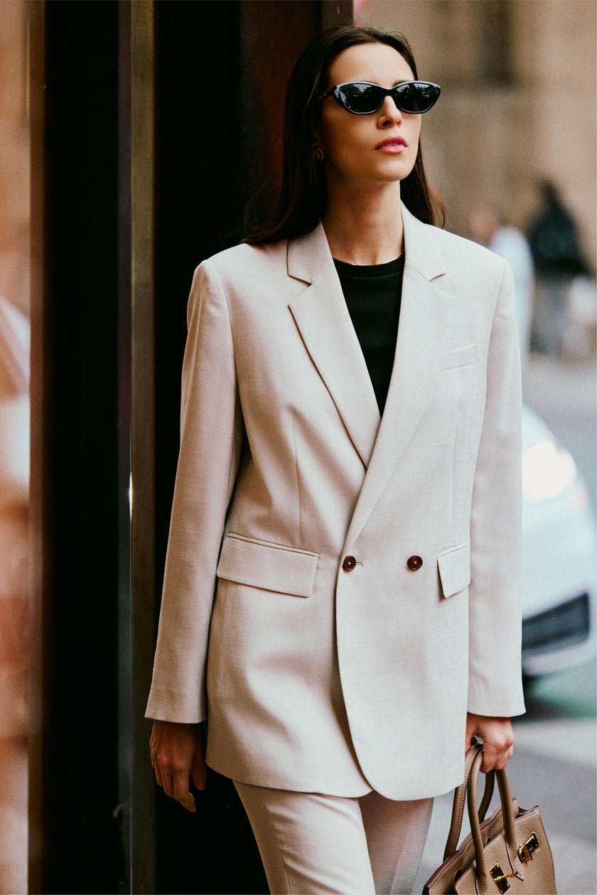 EV LéSuit™ Creamy White Loose-fit Double-breasted Two-button Blazer